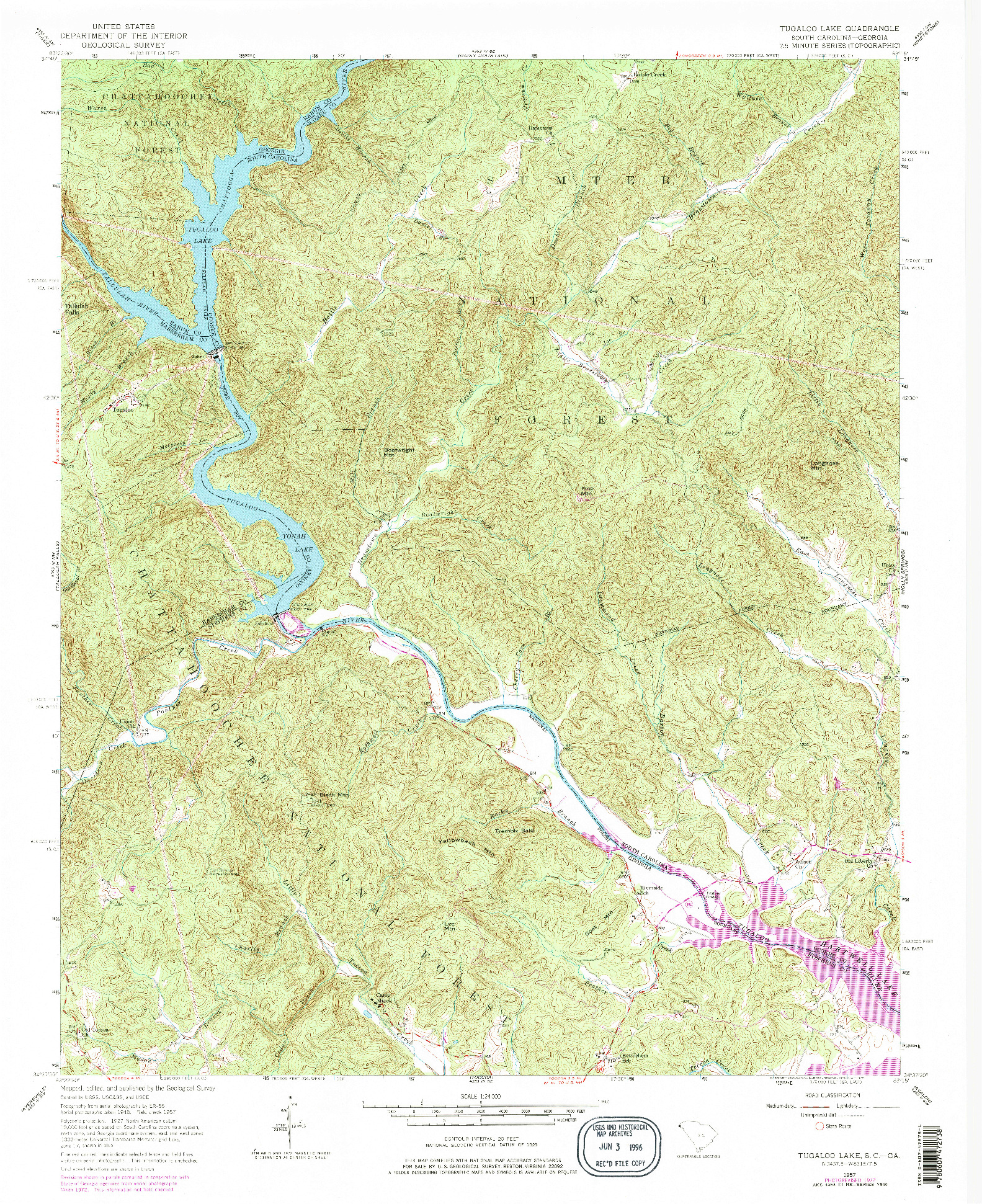 USGS 1:24000-SCALE QUADRANGLE FOR TUGALOO LAKE, SC 1957