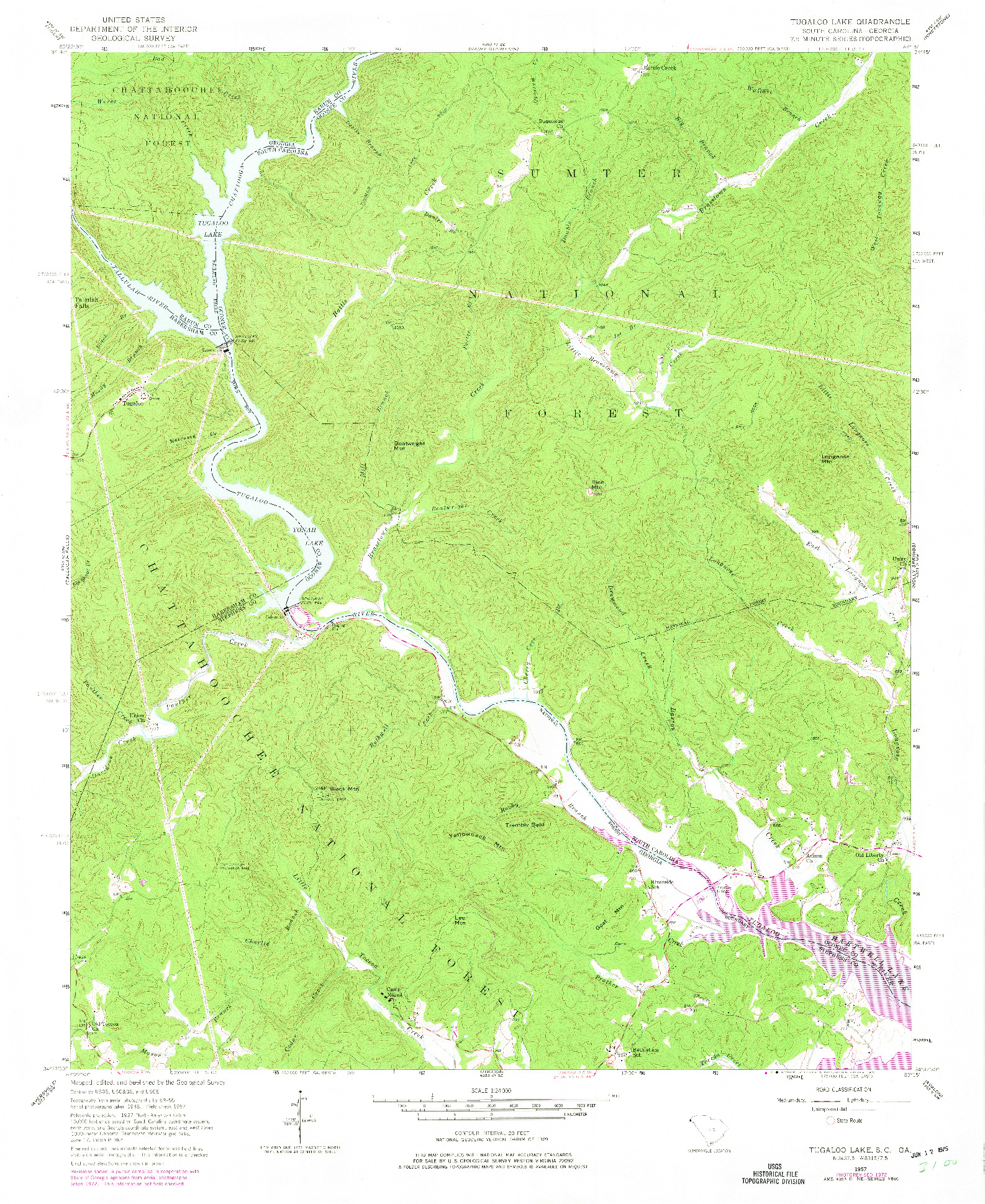 USGS 1:24000-SCALE QUADRANGLE FOR TUGALOO LAKE, SC 1957