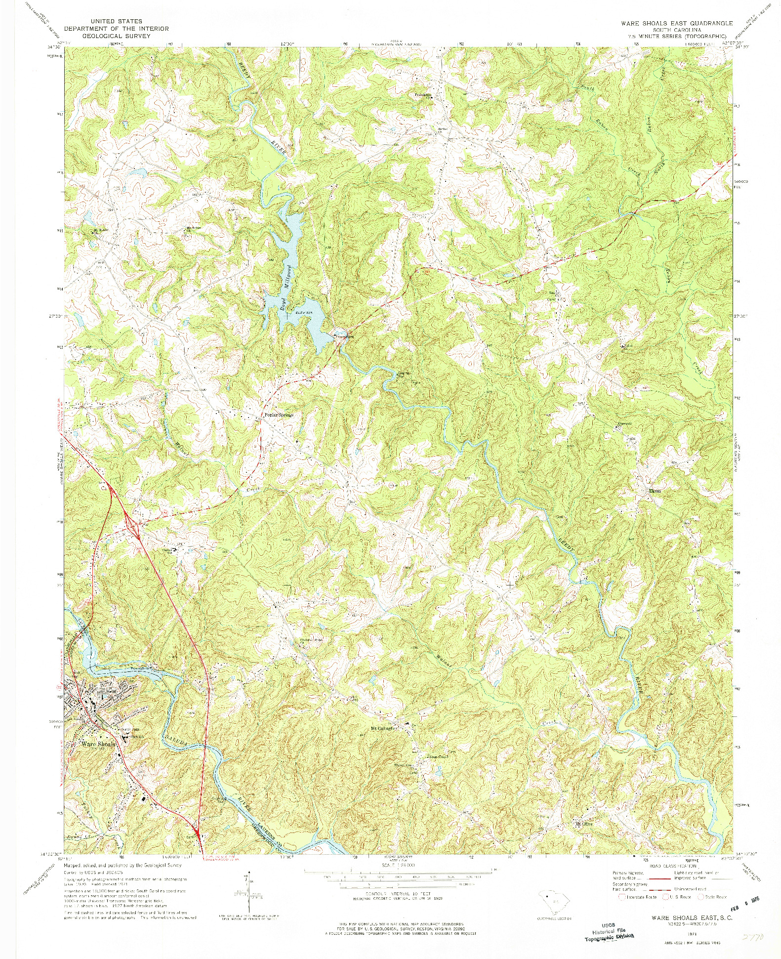 USGS 1:24000-SCALE QUADRANGLE FOR WARE SHOALS EAST, SC 1971