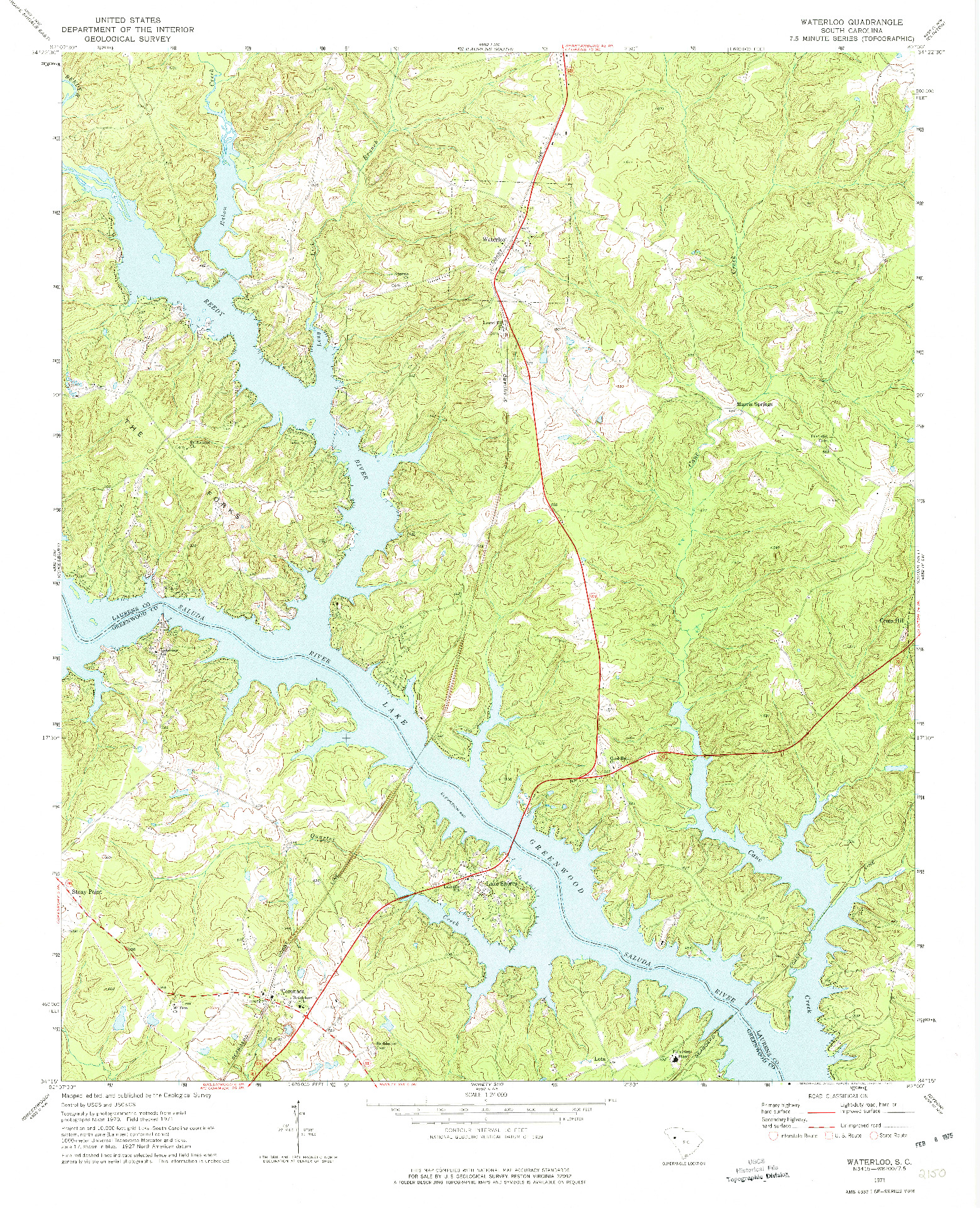 USGS 1:24000-SCALE QUADRANGLE FOR WATERLOO, SC 1971