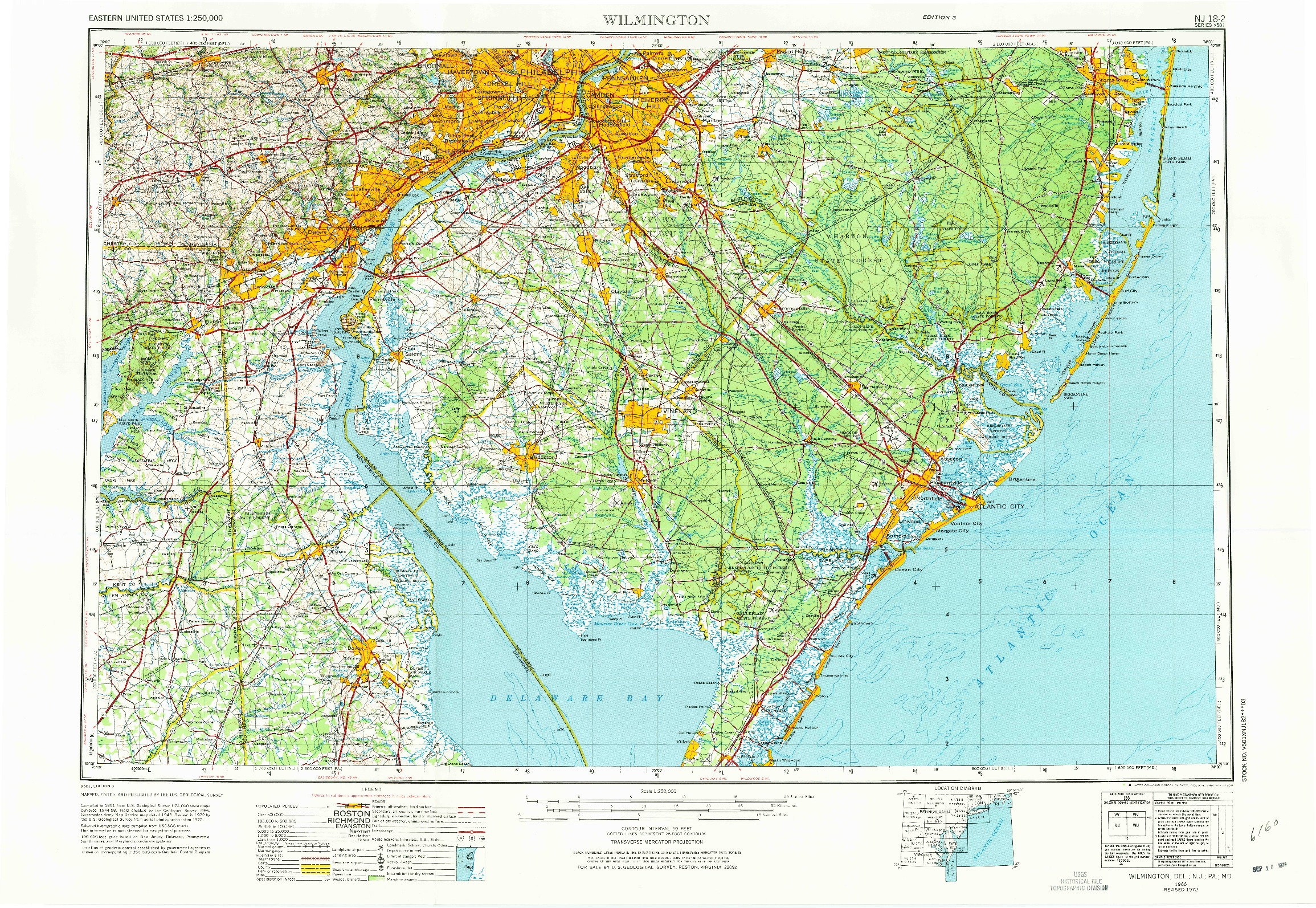 USGS 1:250000-SCALE QUADRANGLE FOR WILMINGTON, DE 1966