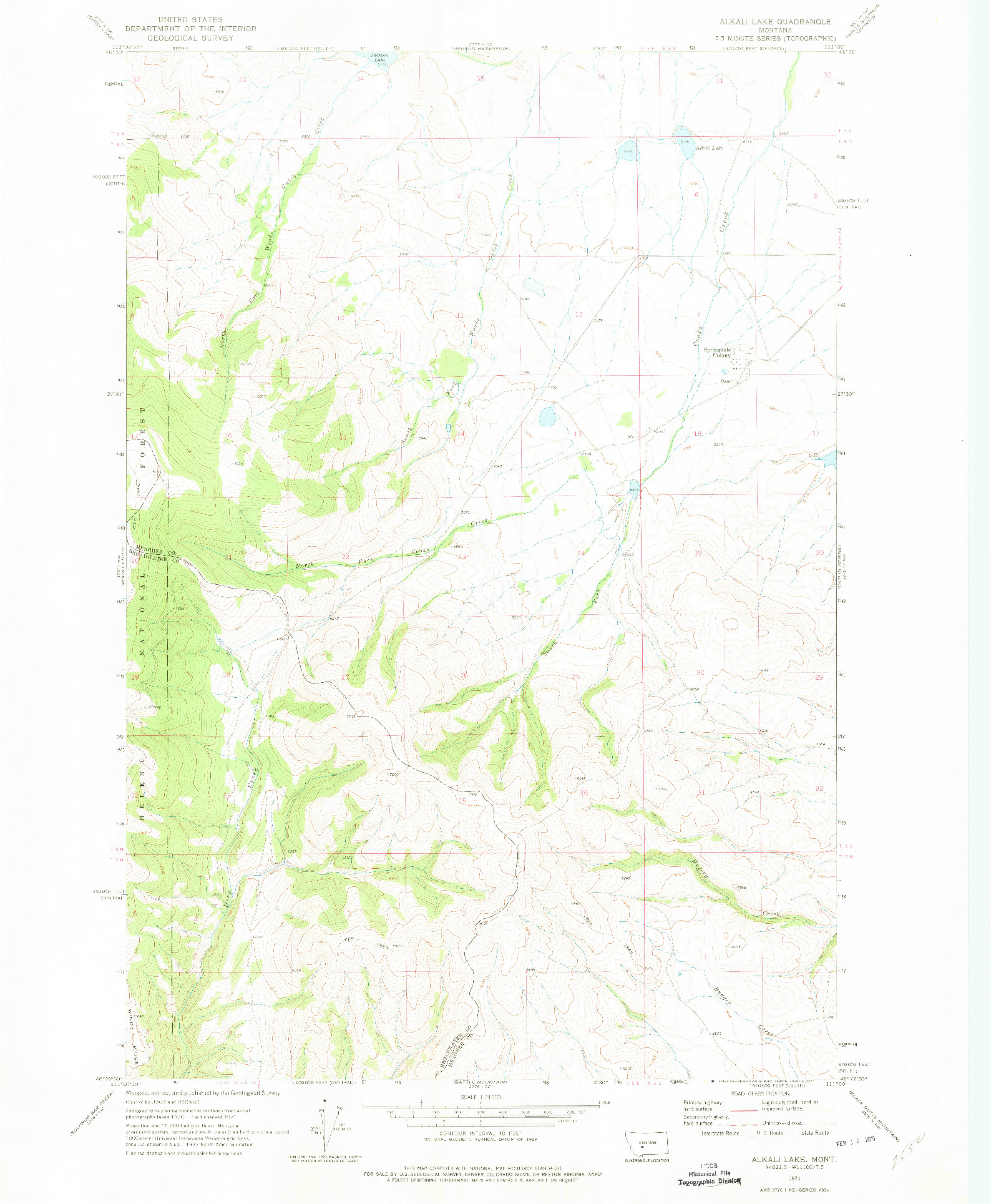 USGS 1:24000-SCALE QUADRANGLE FOR ALKALI LAKE, MT 1971