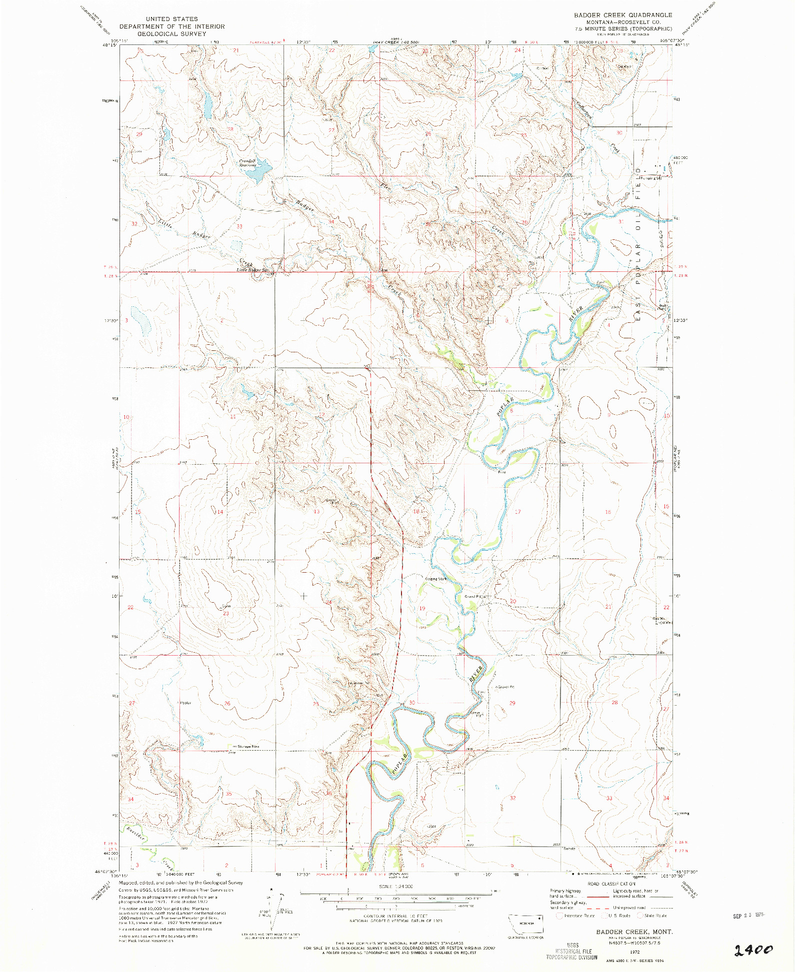 USGS 1:24000-SCALE QUADRANGLE FOR BADGER CREEK, MT 1972