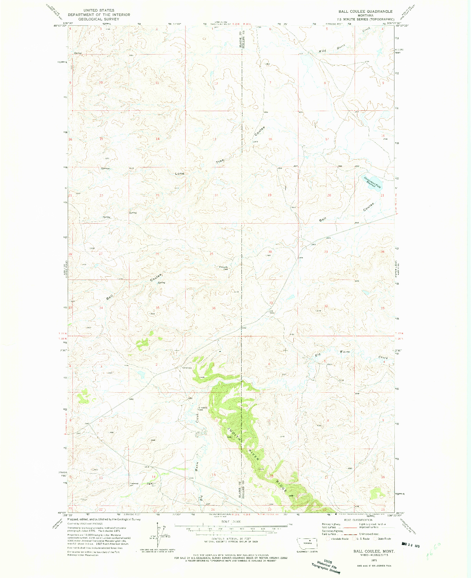 USGS 1:24000-SCALE QUADRANGLE FOR BALL COULEE, MT 1971