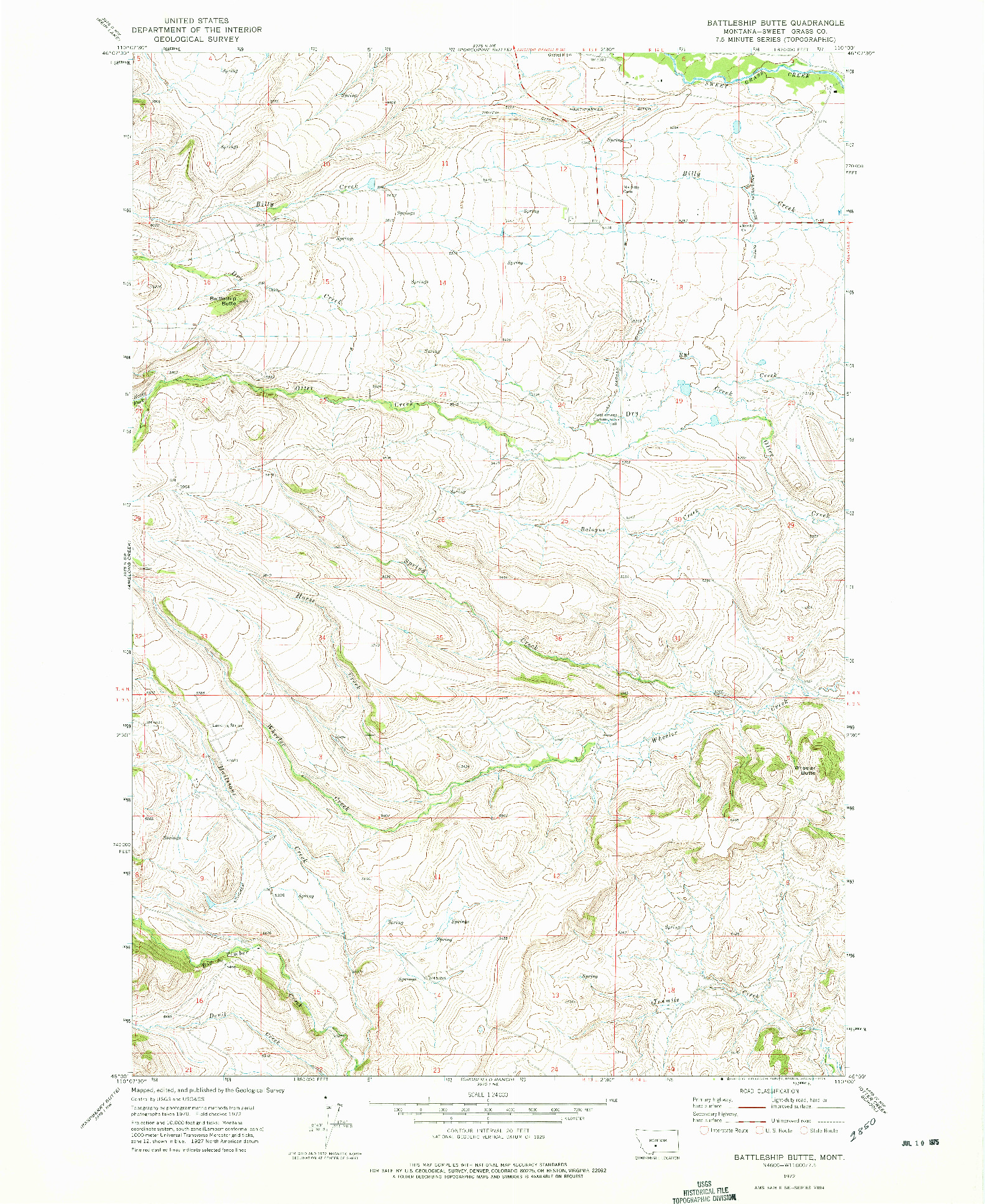 USGS 1:24000-SCALE QUADRANGLE FOR BATTLESHIP BUTTE, MT 1972