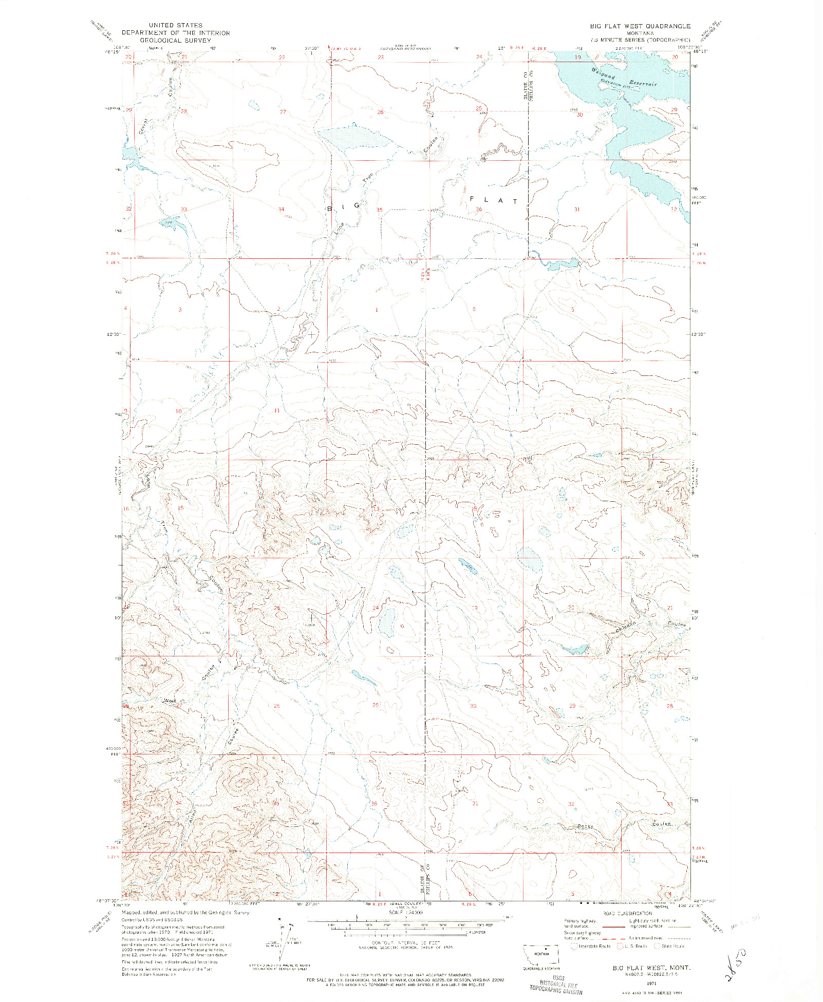 USGS 1:24000-SCALE QUADRANGLE FOR BIG FLAT WEST, MT 1971