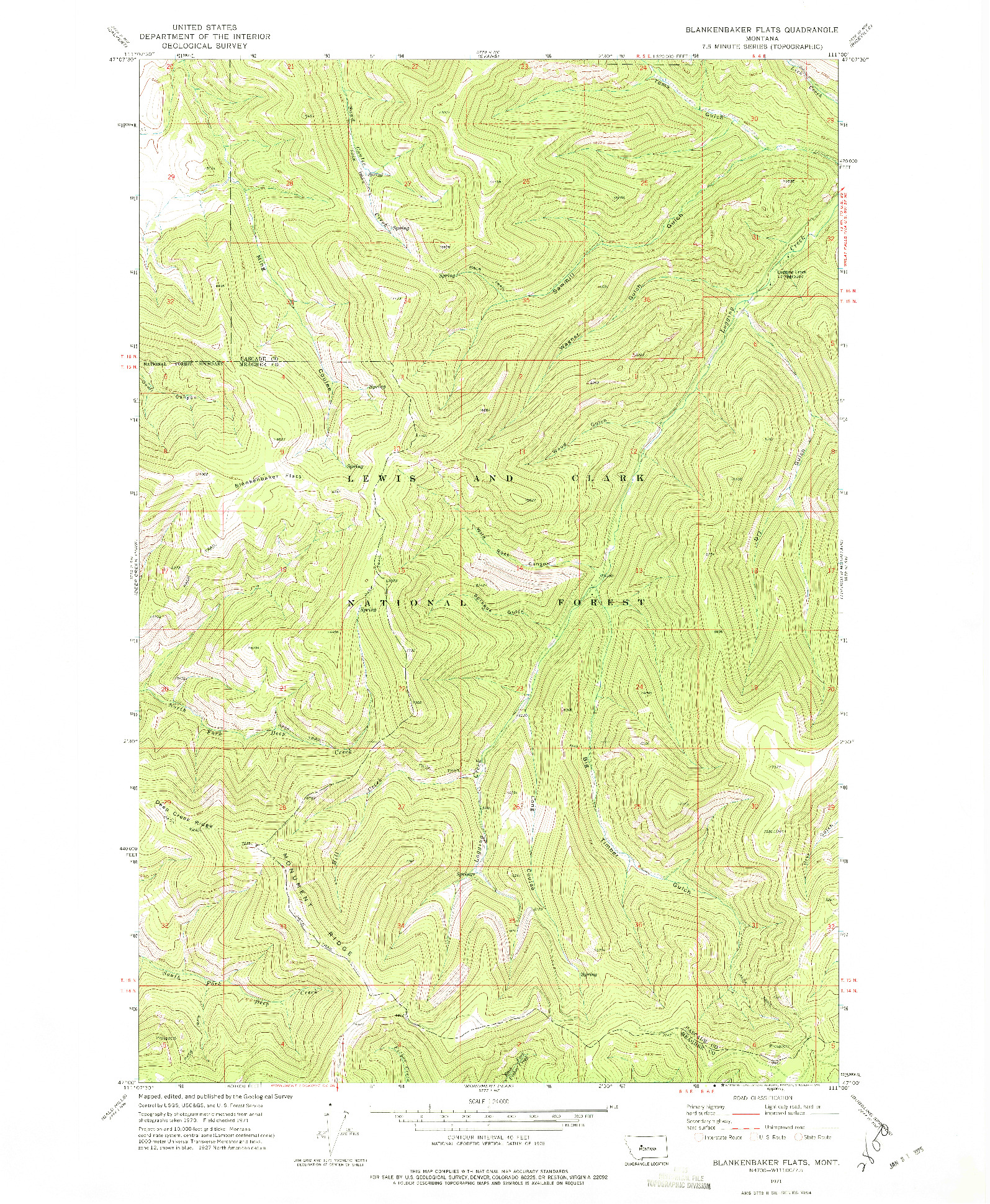 USGS 1:24000-SCALE QUADRANGLE FOR BLANKENBAKER FLATS, MT 1971