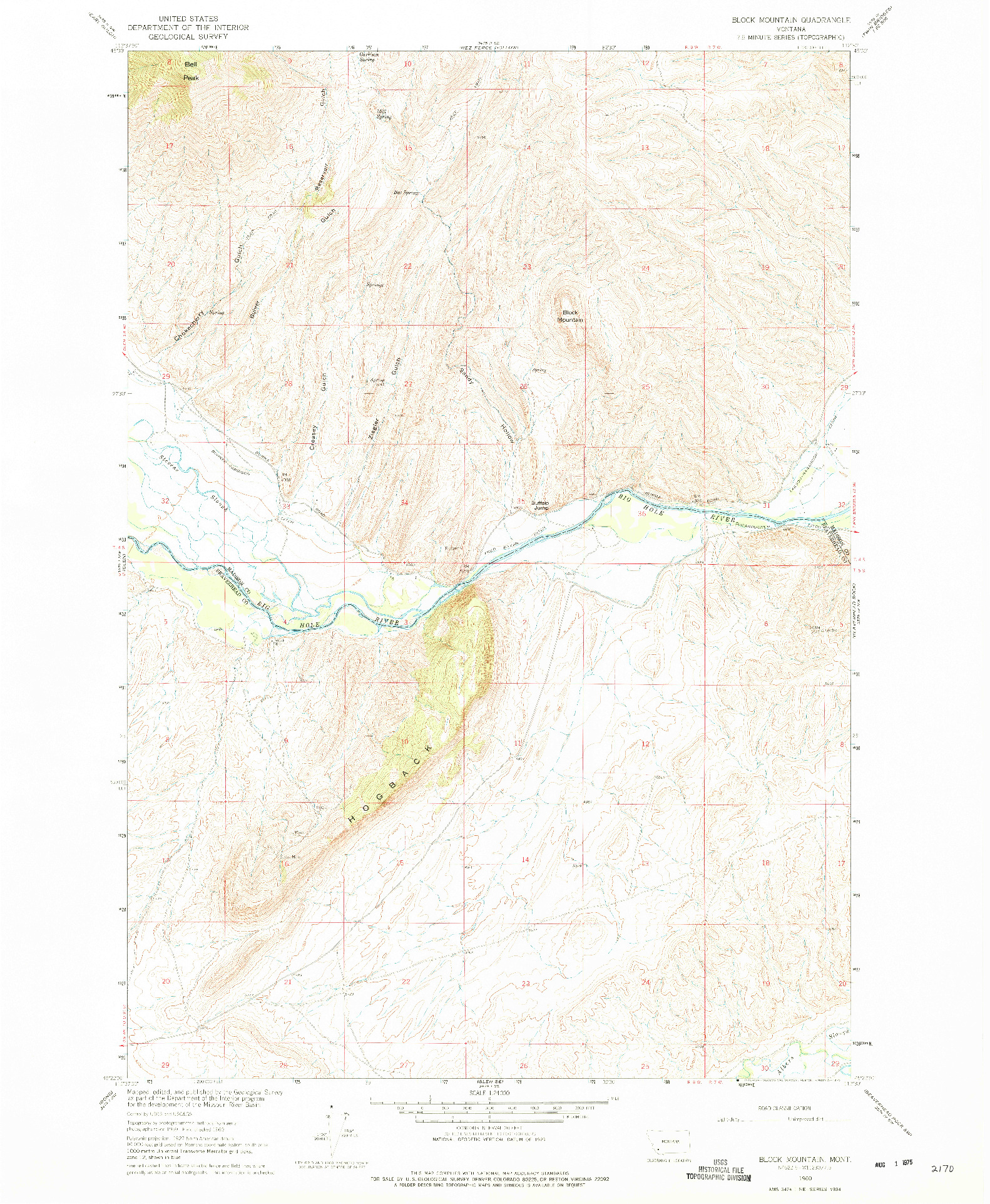 USGS 1:24000-SCALE QUADRANGLE FOR BLOCK MOUNTAIN, MT 1960