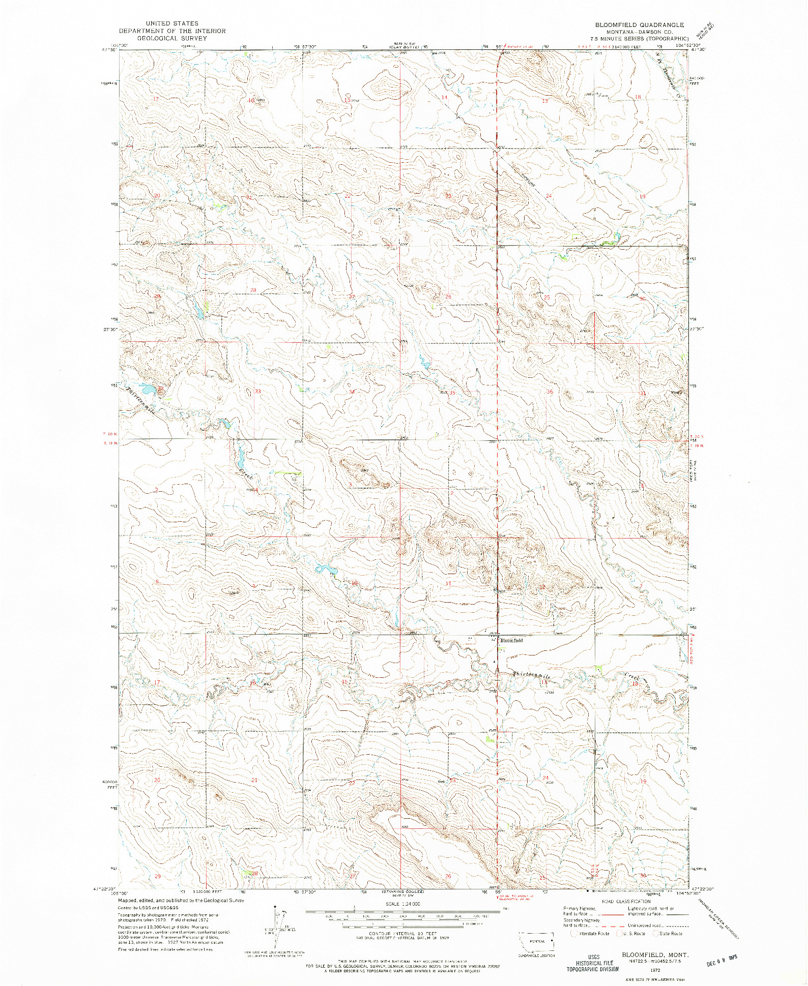 USGS 1:24000-SCALE QUADRANGLE FOR BLOOMFIELD, MT 1972