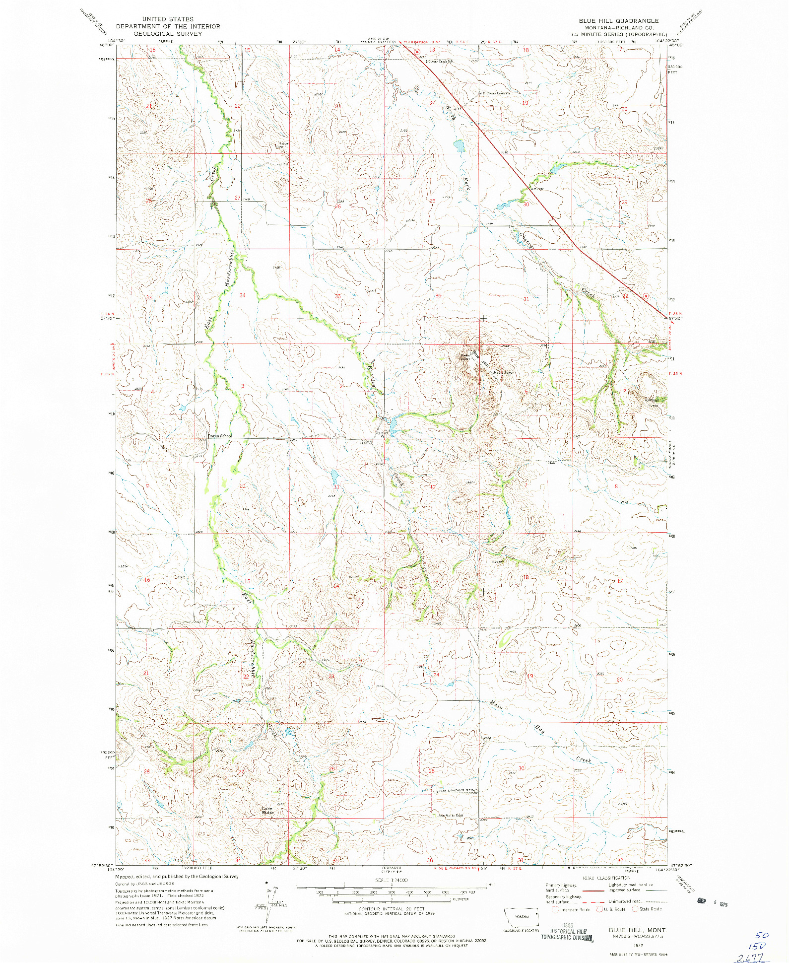 USGS 1:24000-SCALE QUADRANGLE FOR BLUE HILL, MT 1972