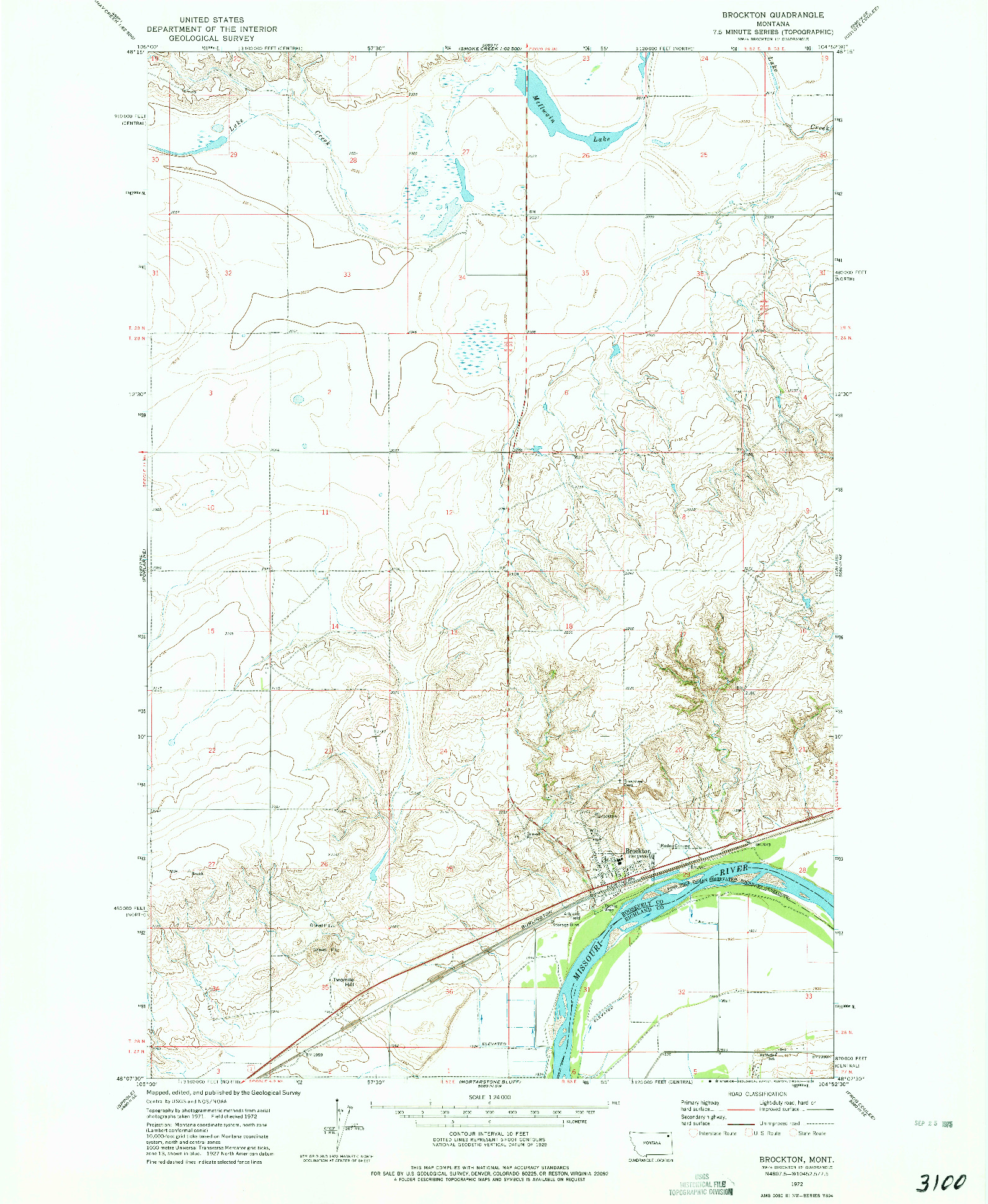 USGS 1:24000-SCALE QUADRANGLE FOR BROCKTON, MT 1972