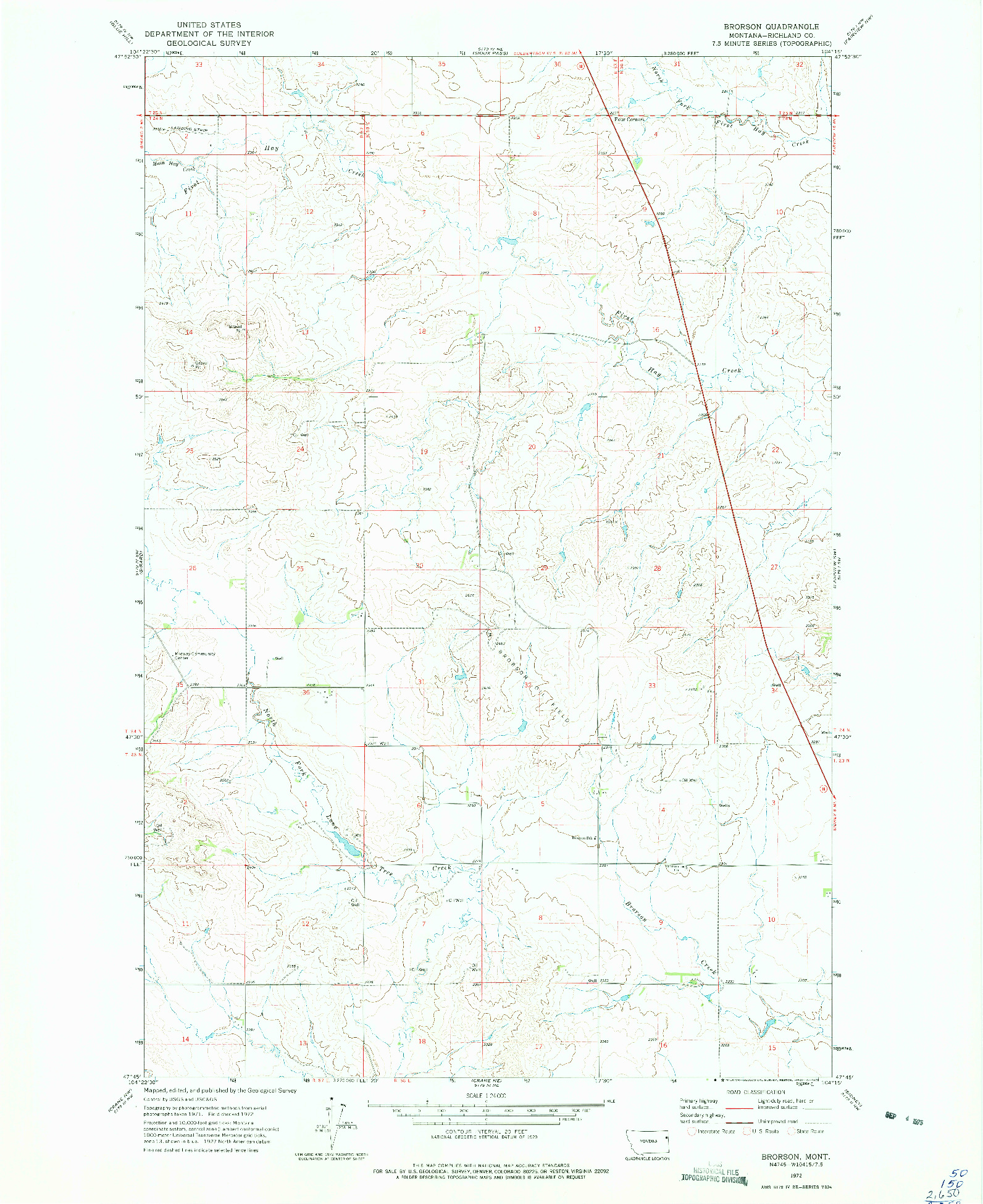 USGS 1:24000-SCALE QUADRANGLE FOR BRORSON, MT 1972