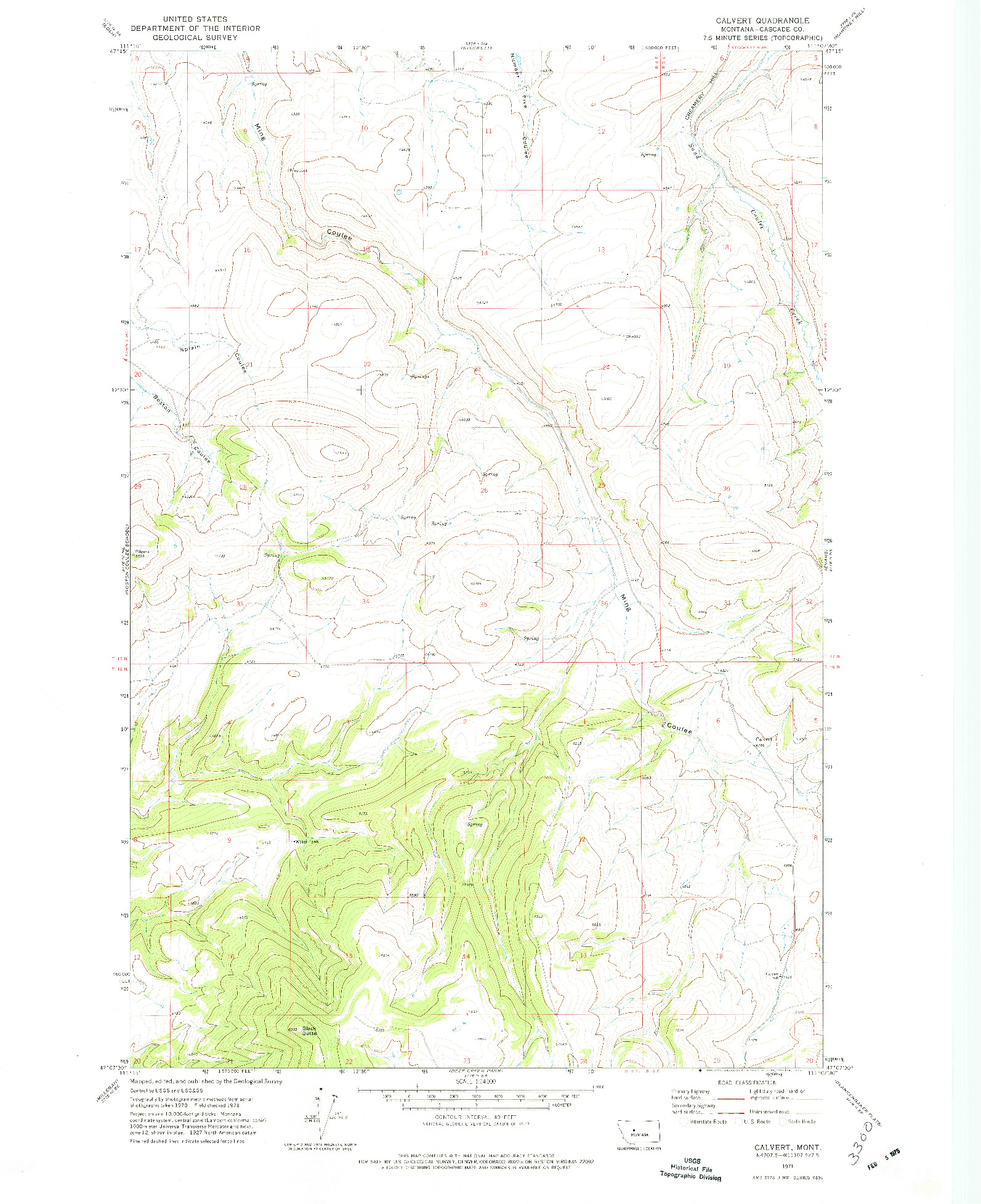 USGS 1:24000-SCALE QUADRANGLE FOR CALVERT, MT 1971