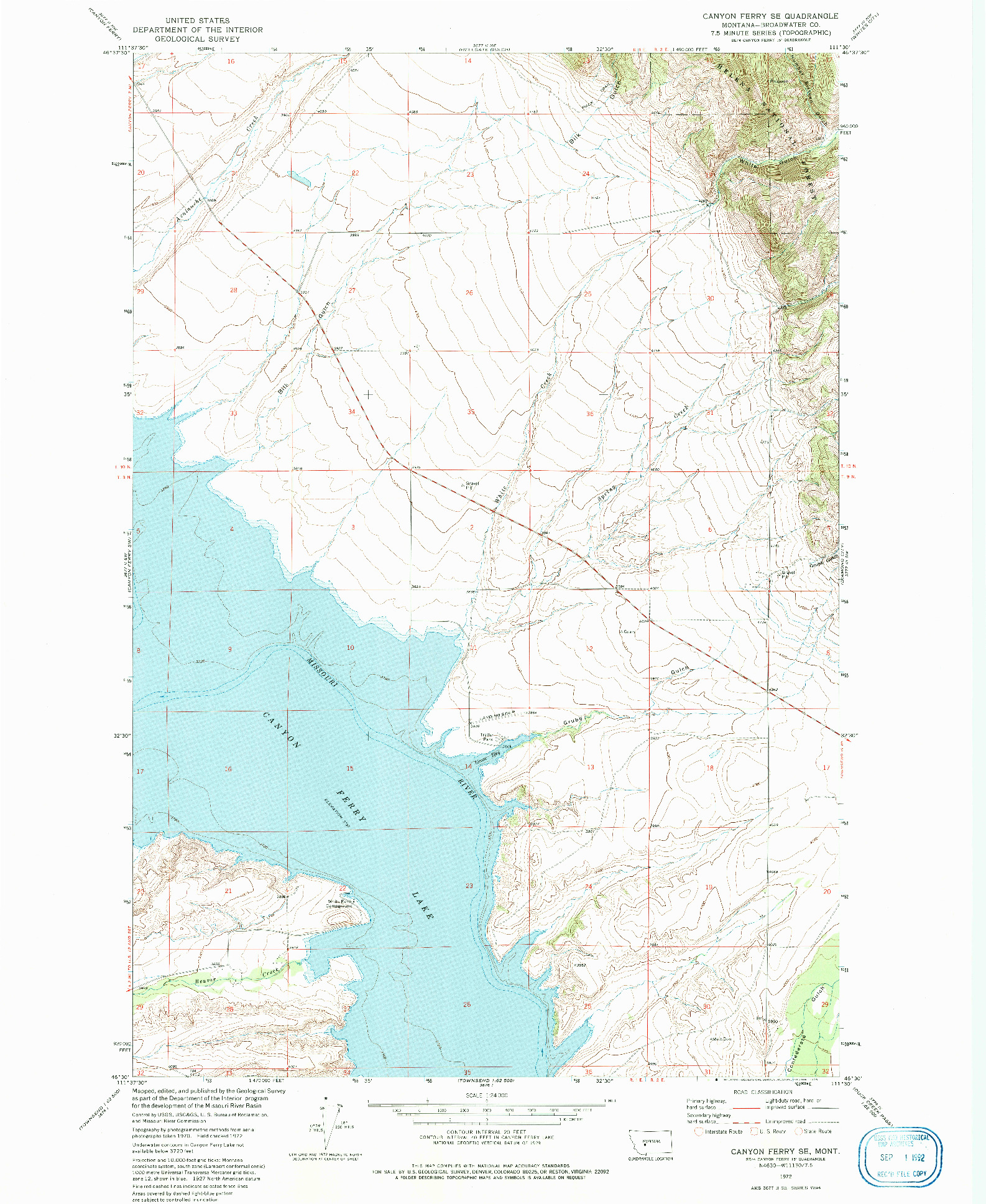 USGS 1:24000-SCALE QUADRANGLE FOR CANYON FERRY SE, MT 1972