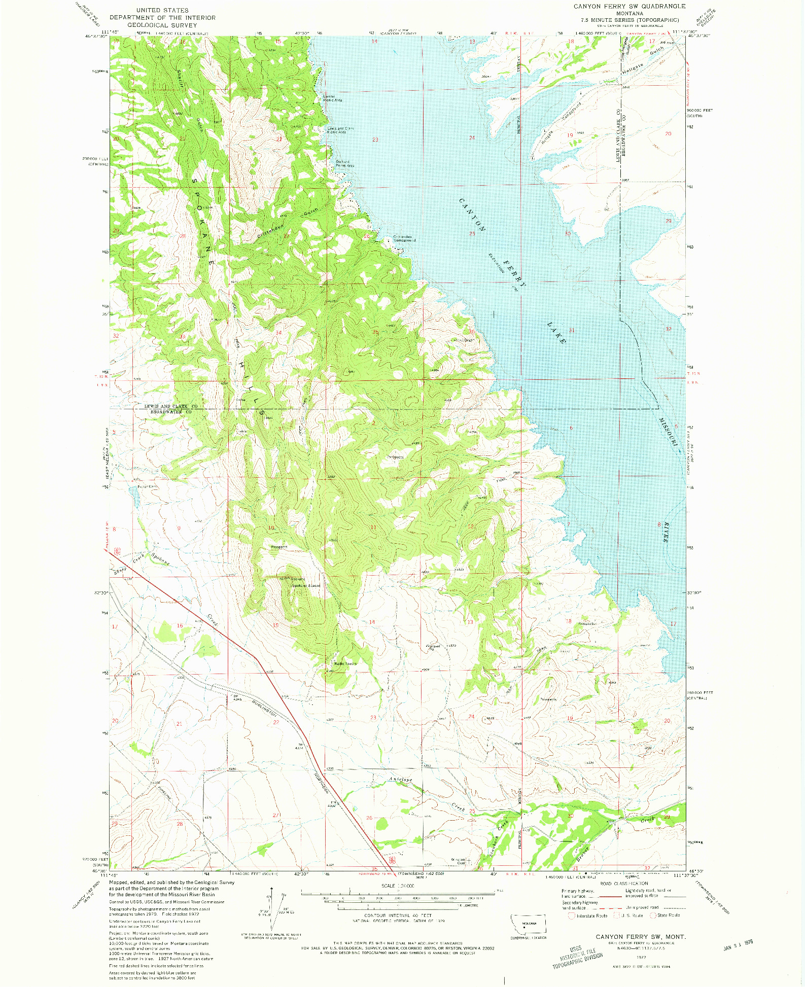 USGS 1:24000-SCALE QUADRANGLE FOR CANYON FERRY SW, MT 1972