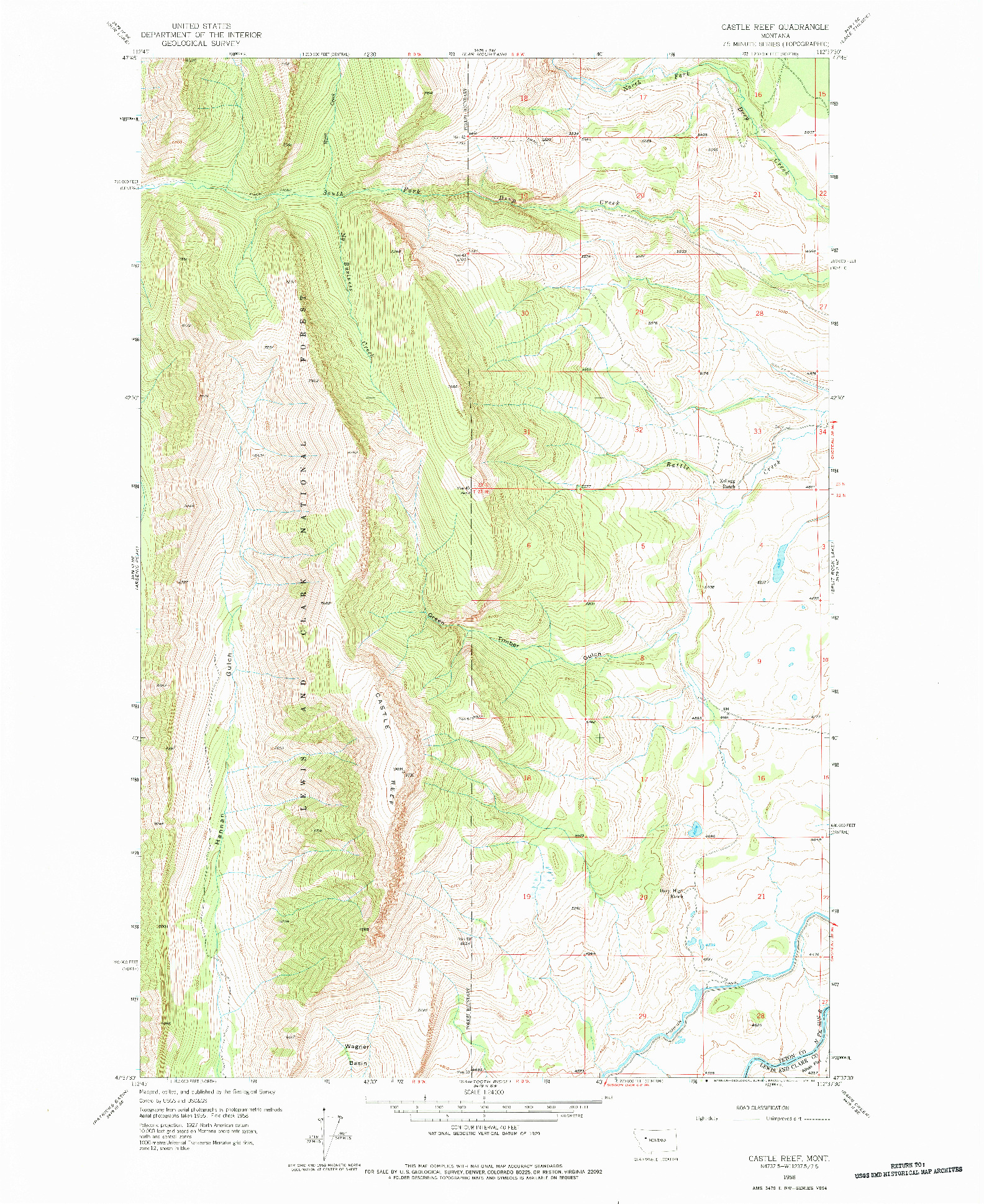 USGS 1:24000-SCALE QUADRANGLE FOR CASTLE REEF, MT 1958