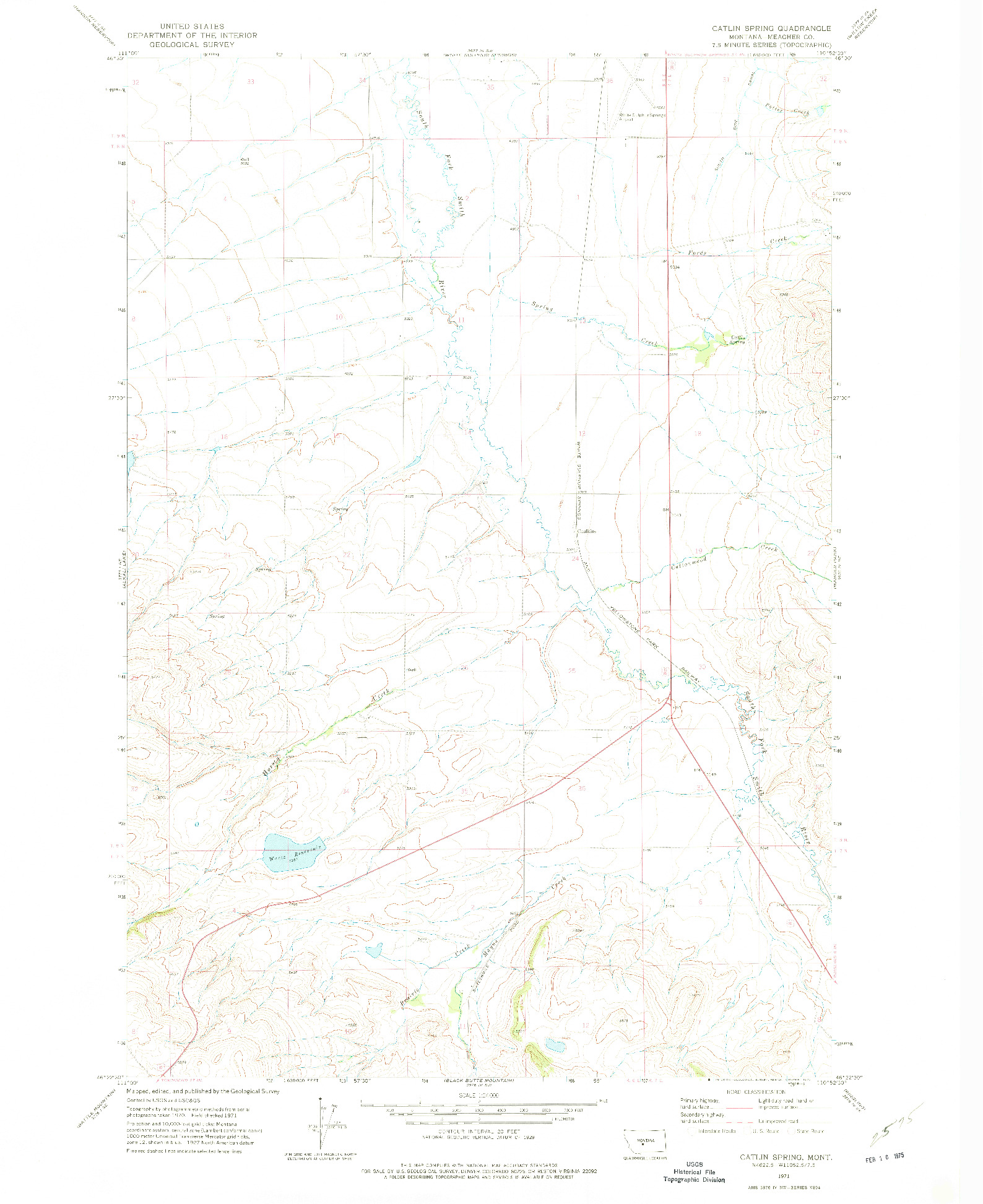 USGS 1:24000-SCALE QUADRANGLE FOR CATLIN SPRING, MT 1971