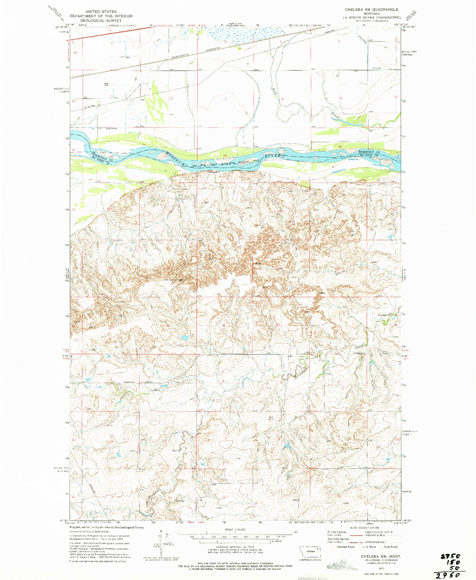 USGS 1:24000-SCALE QUADRANGLE FOR CHELSEA SW, MT 1972