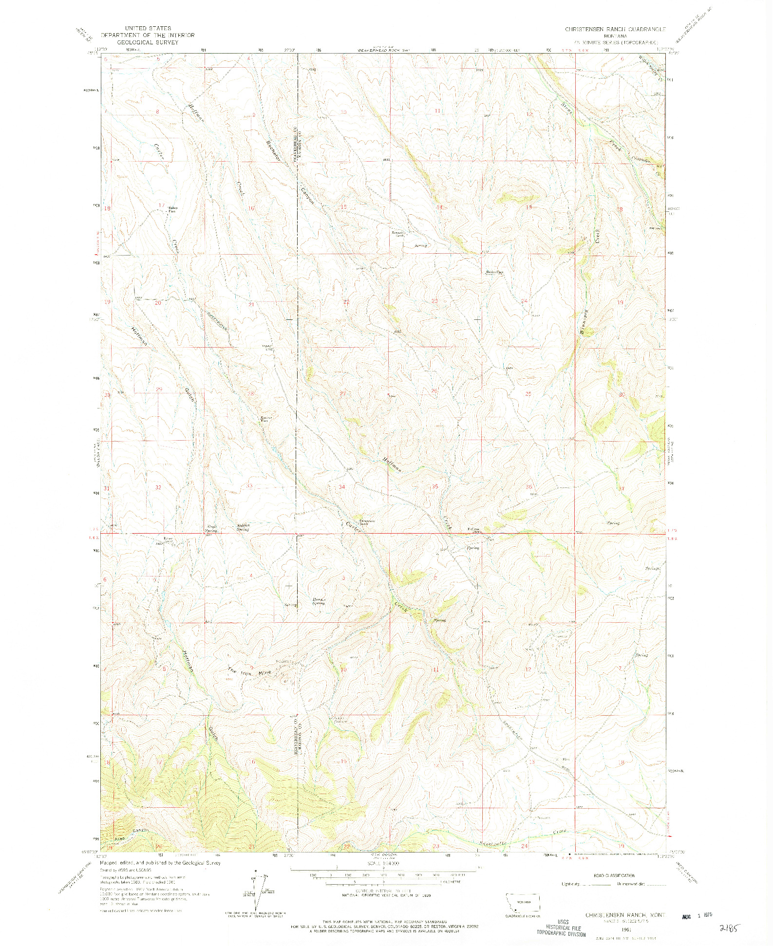 USGS 1:24000-SCALE QUADRANGLE FOR CHRISTENSEN RANCH, MT 1961