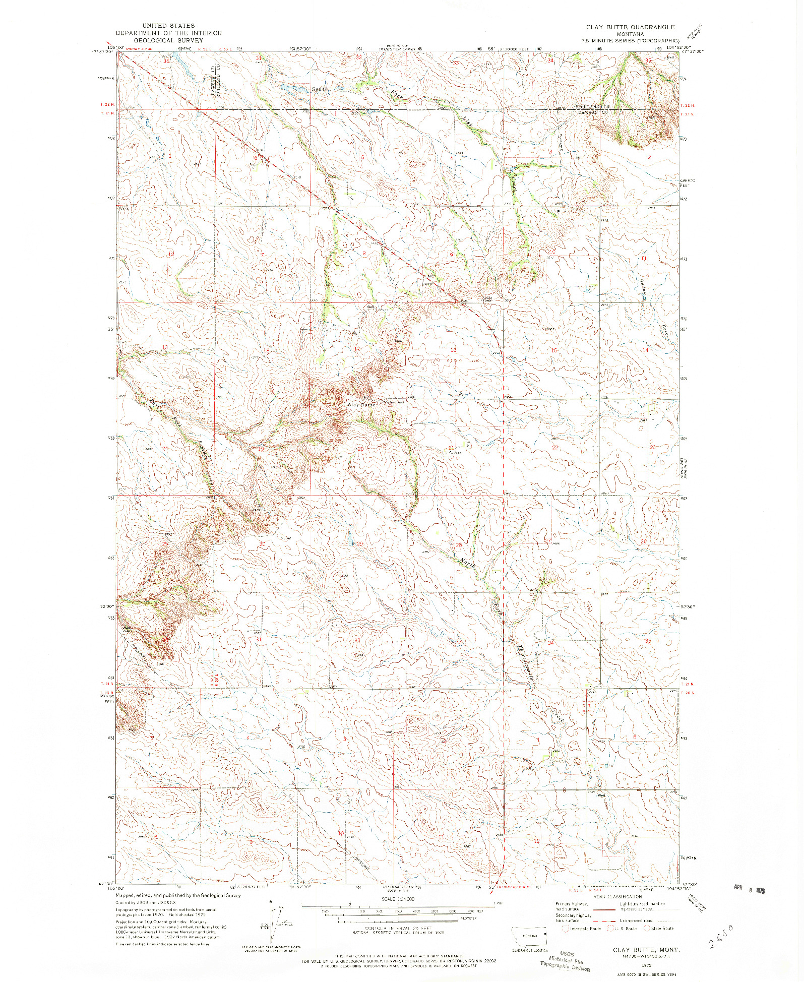 USGS 1:24000-SCALE QUADRANGLE FOR CLAY BUTTE, MT 1972