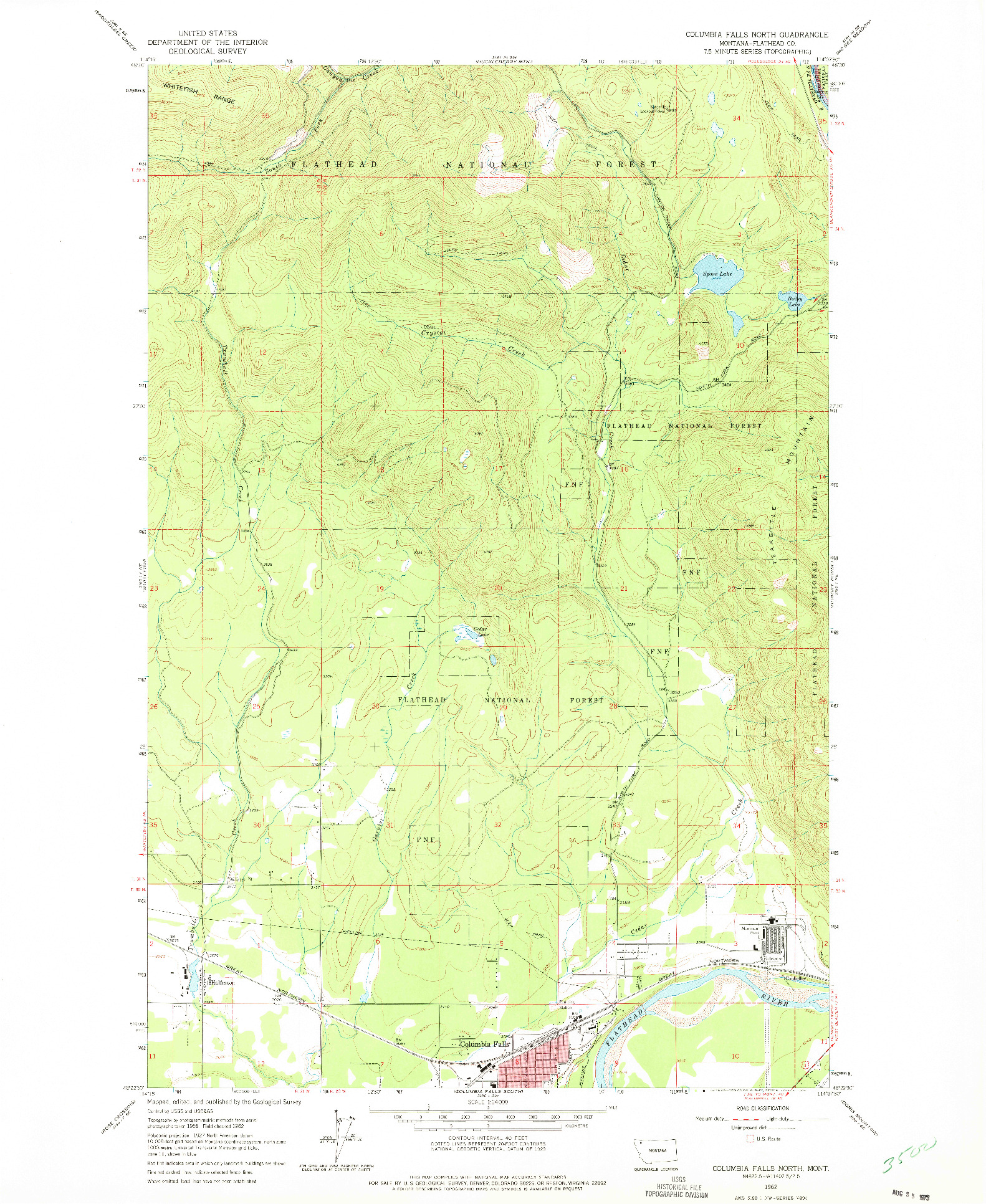 USGS 1:24000-SCALE QUADRANGLE FOR COLUMBIA FALLS NORTH, MT 1962