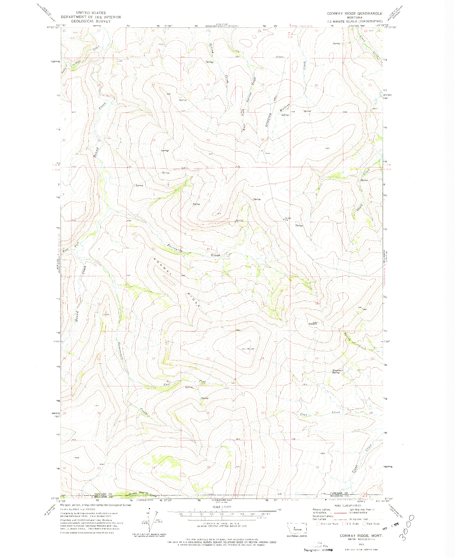 USGS 1:24000-SCALE QUADRANGLE FOR CONWAY RIDGE, MT 1971