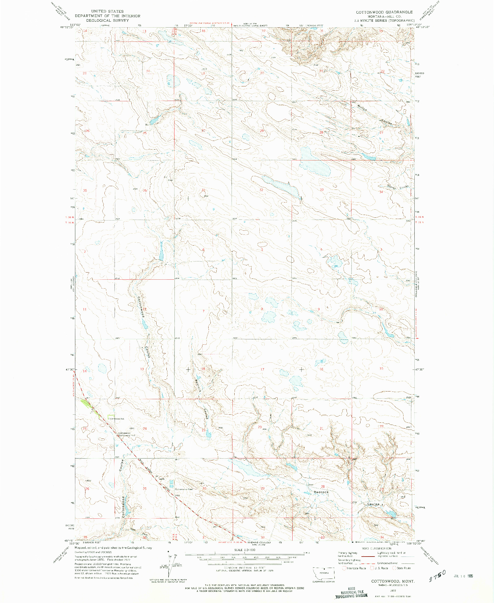 USGS 1:24000-SCALE QUADRANGLE FOR COTTONWOOD, MT 1972