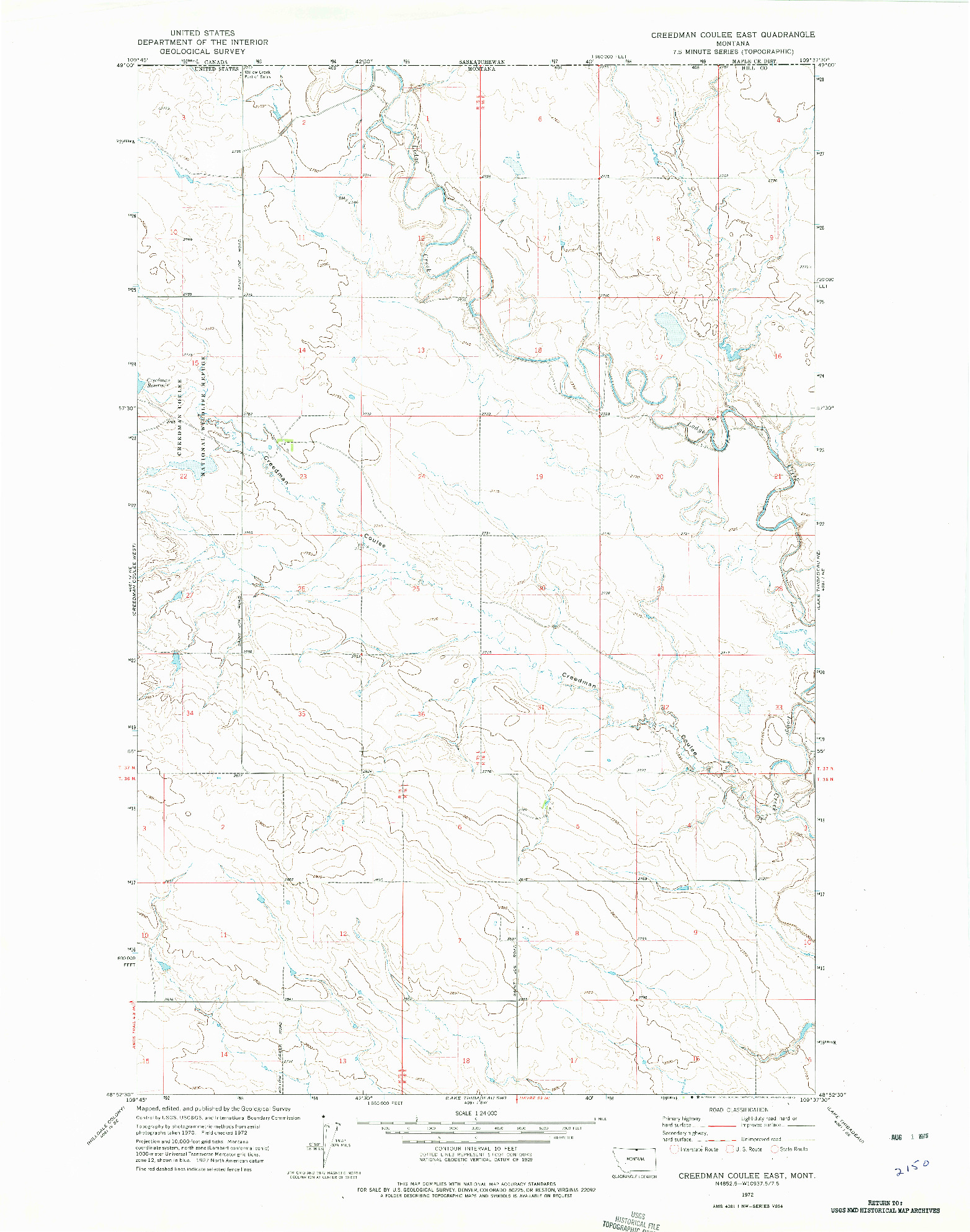 USGS 1:24000-SCALE QUADRANGLE FOR CREEDMAN COULEE EAST, MT 1972