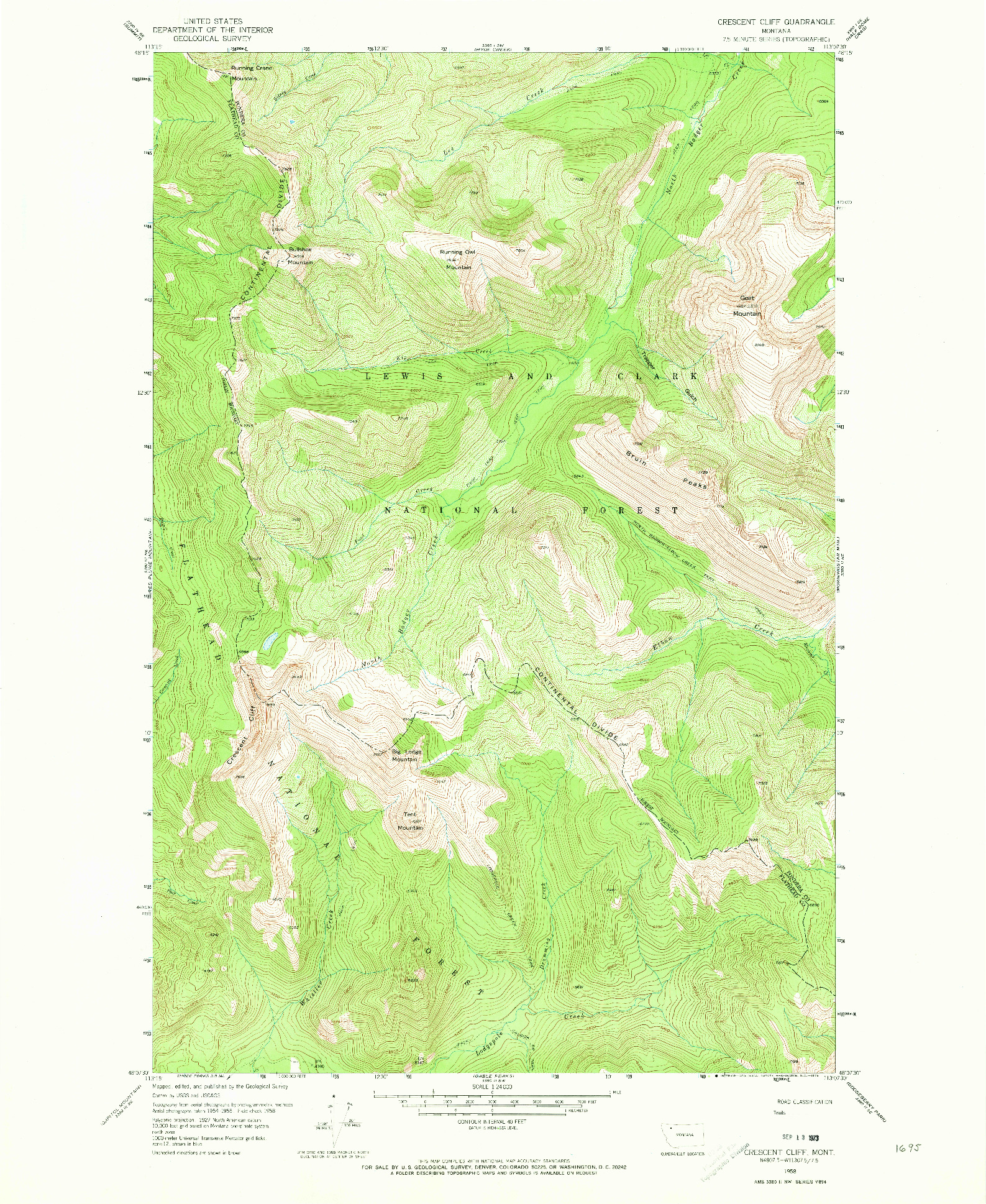 USGS 1:24000-SCALE QUADRANGLE FOR CRESCENT CLIFF, MT 1958