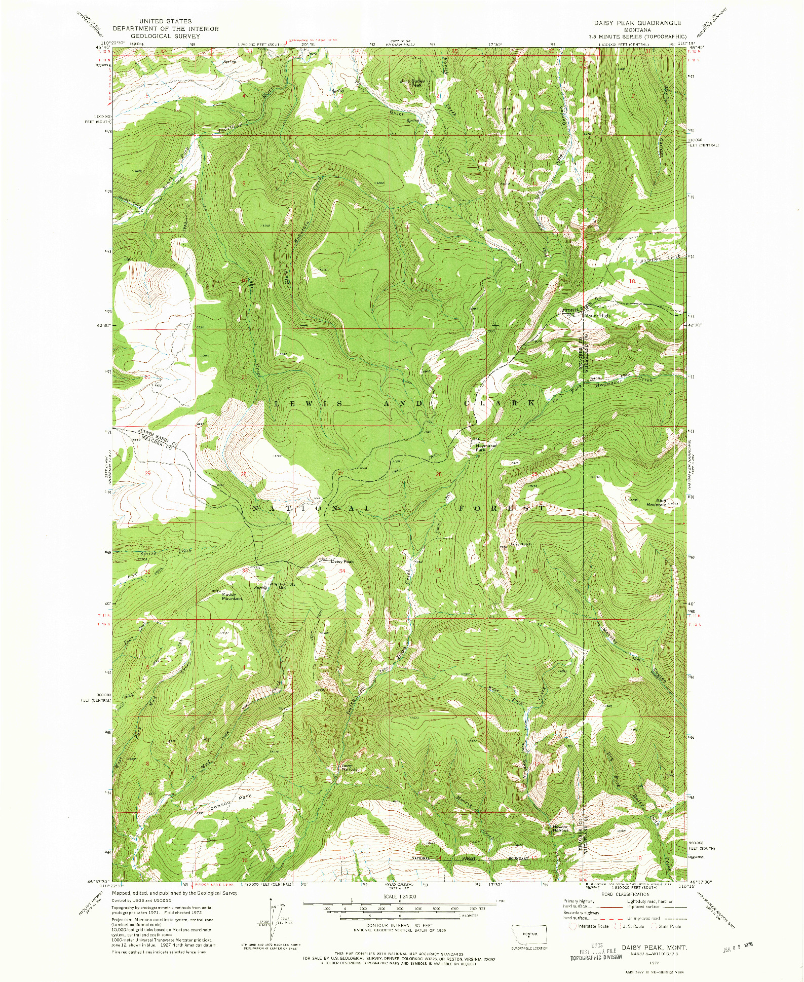 USGS 1:24000-SCALE QUADRANGLE FOR DAISY PEAK, MT 1972