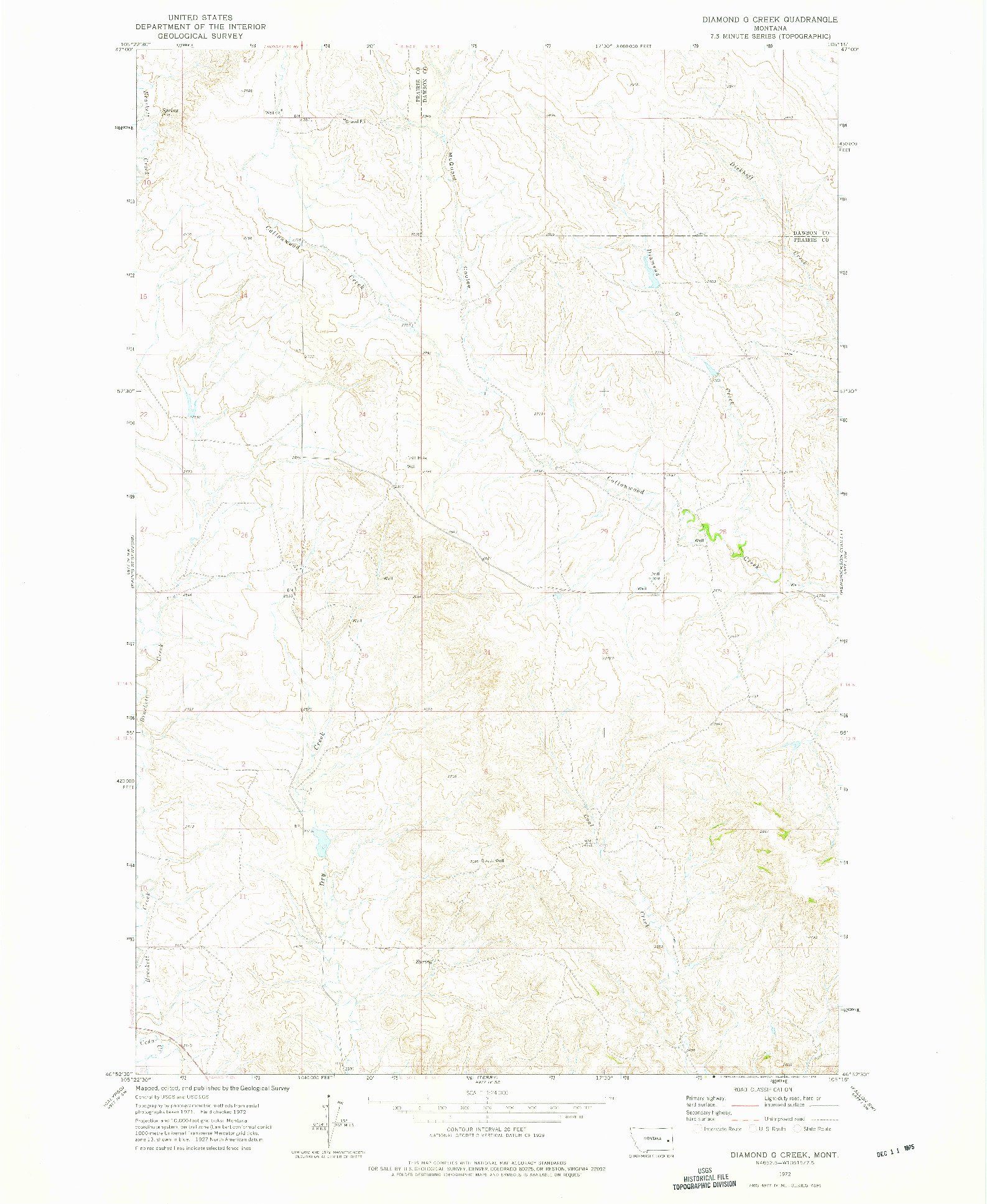 USGS 1:24000-SCALE QUADRANGLE FOR DIAMOND G CREEK, MT 1972