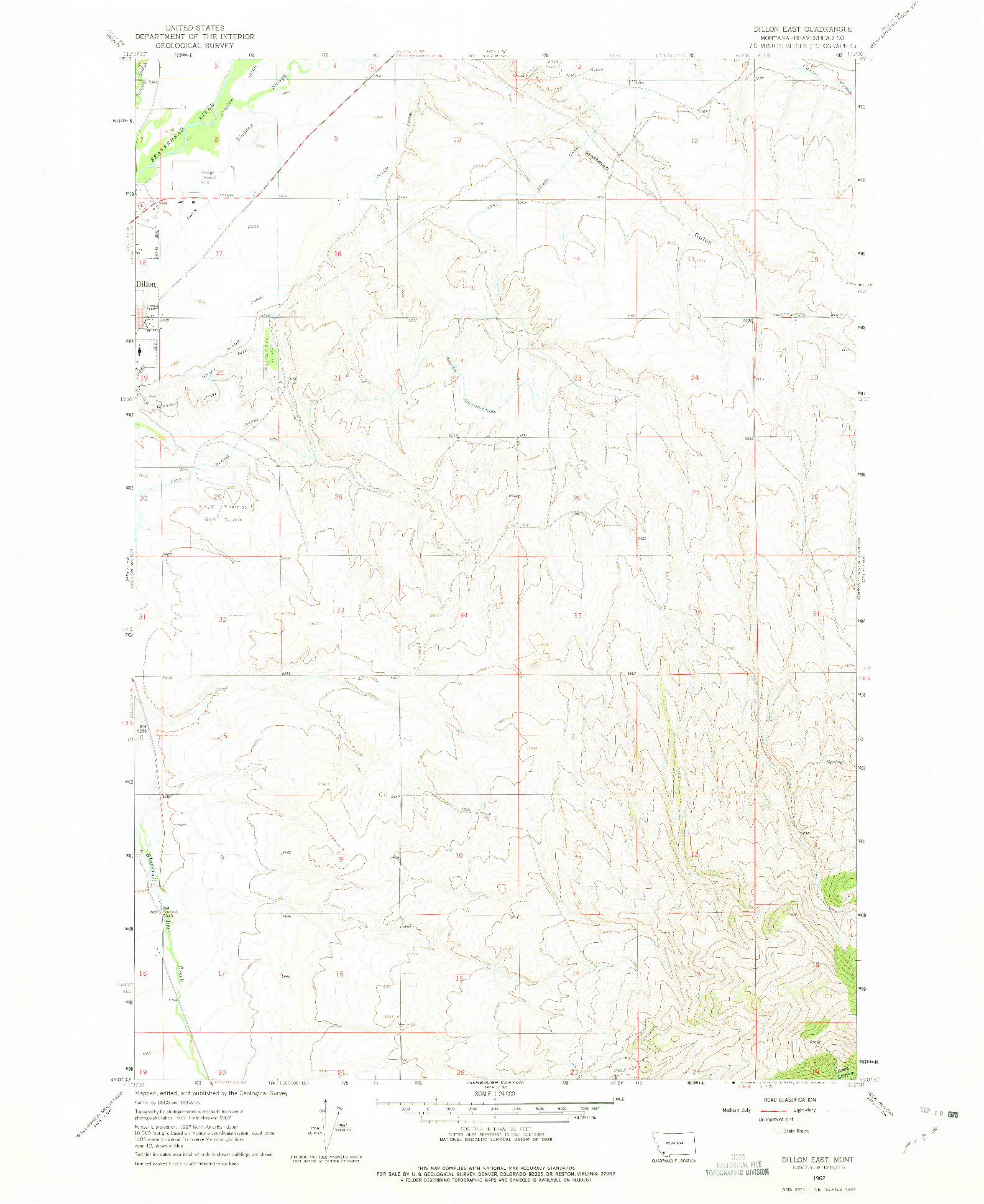 USGS 1:24000-SCALE QUADRANGLE FOR DILLON EAST, MT 1962