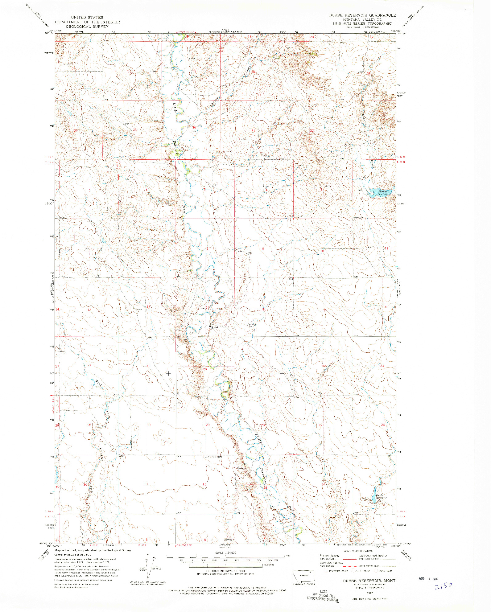 USGS 1:24000-SCALE QUADRANGLE FOR DUBBE RESERVOIR, MT 1972