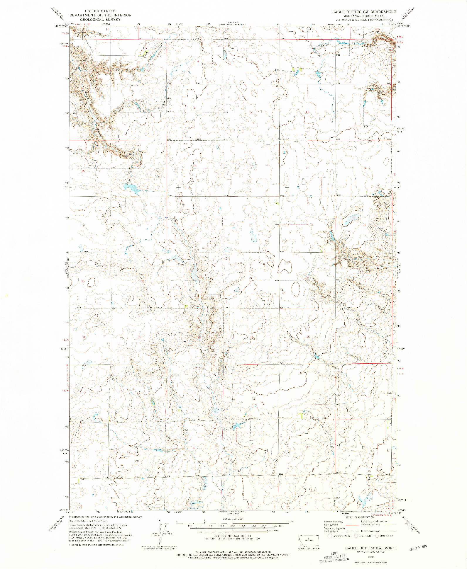 USGS 1:24000-SCALE QUADRANGLE FOR EAGLE BUTTES SW, MT 1972