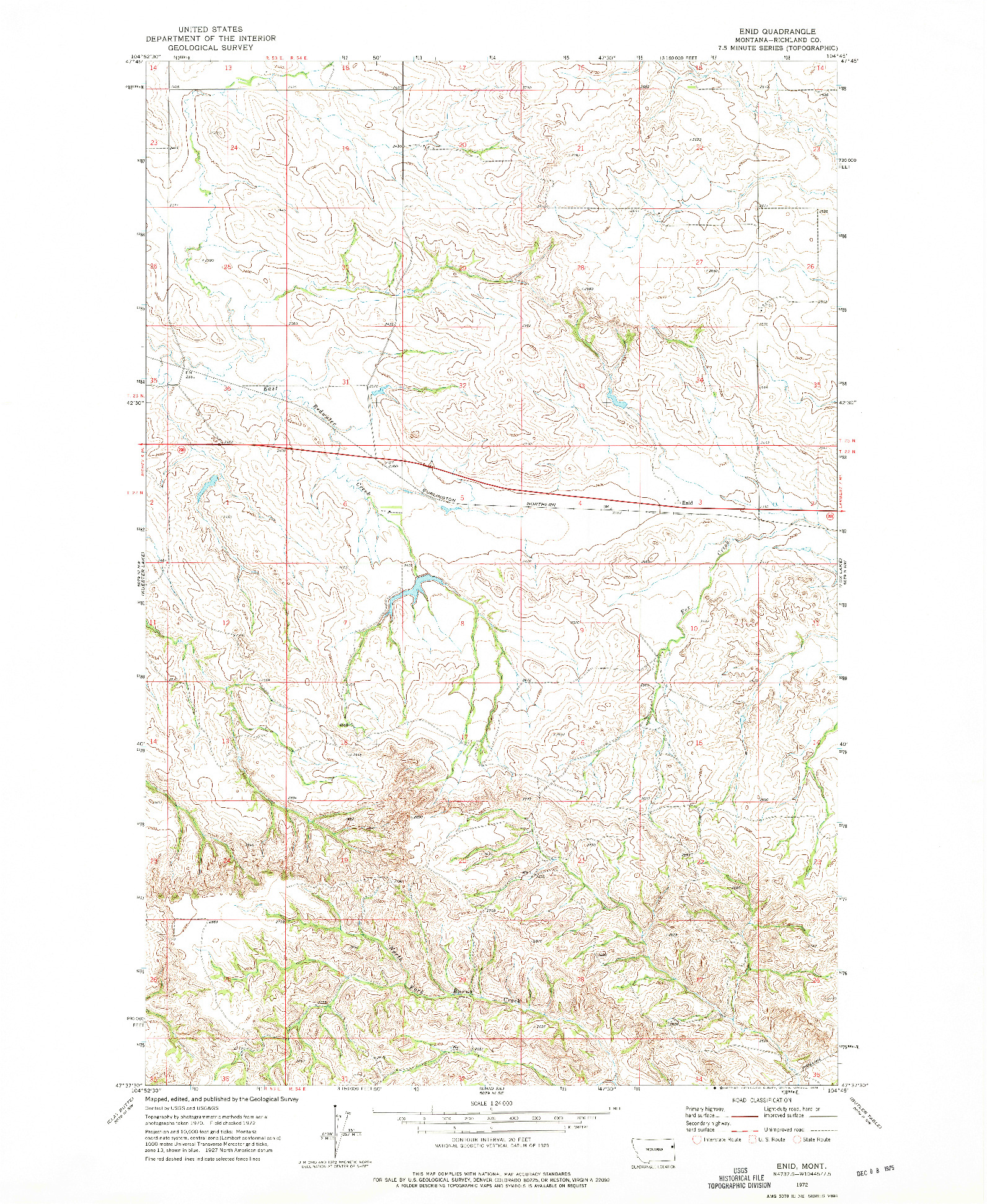 USGS 1:24000-SCALE QUADRANGLE FOR ENID, MT 1972