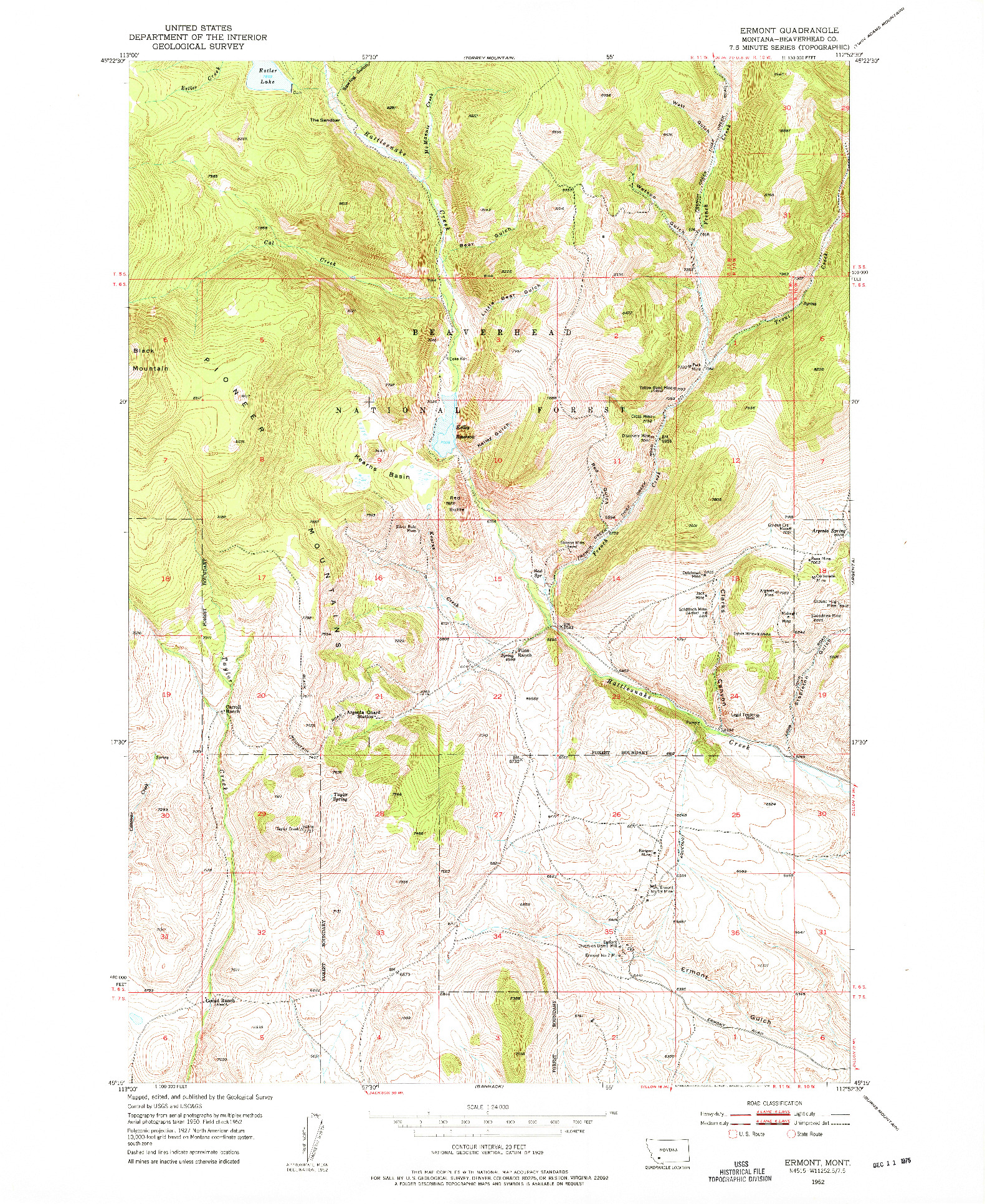 USGS 1:24000-SCALE QUADRANGLE FOR ERMONT, MT 1952