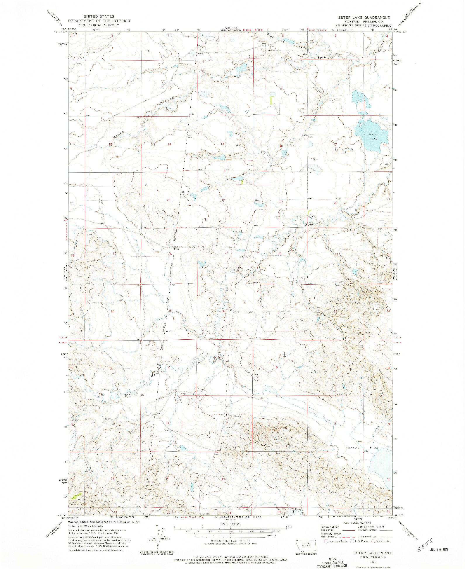 USGS 1:24000-SCALE QUADRANGLE FOR ESTER LAKE, MT 1971