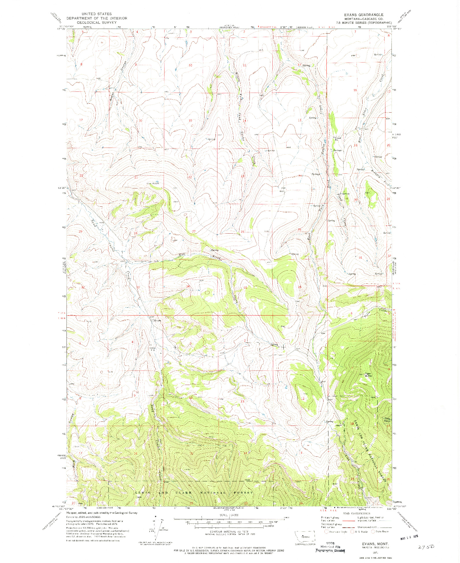 USGS 1:24000-SCALE QUADRANGLE FOR EVANS, MT 1971