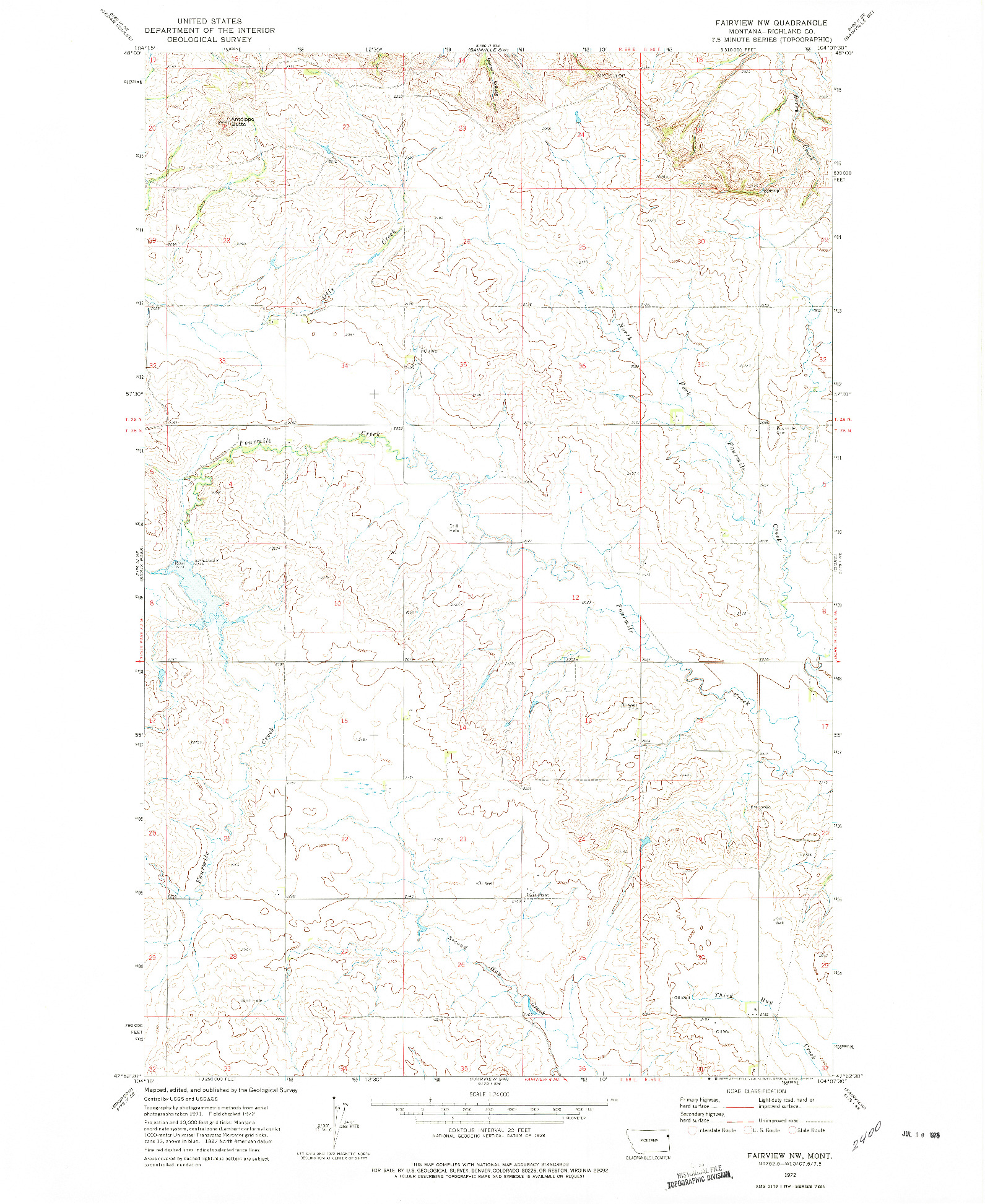 USGS 1:24000-SCALE QUADRANGLE FOR FAIRVIEW NW, MT 1972