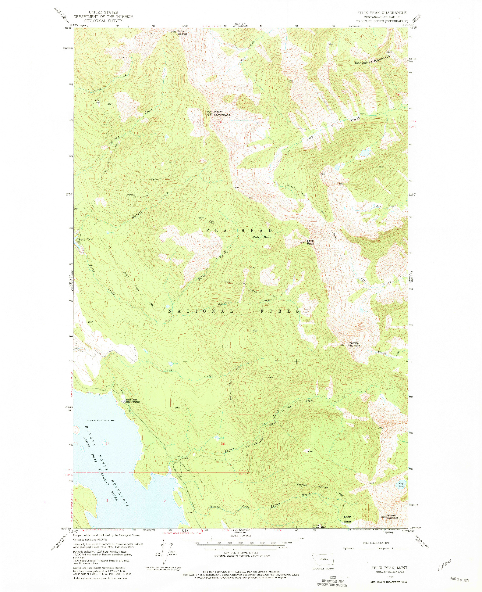 USGS 1:24000-SCALE QUADRANGLE FOR FELIX PEAK, MT 1958