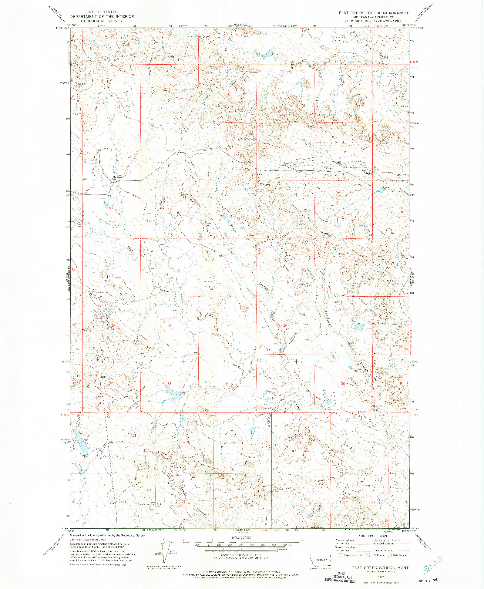 USGS 1:24000-SCALE QUADRANGLE FOR FLAT CREEK SCHOOL, MT 1972