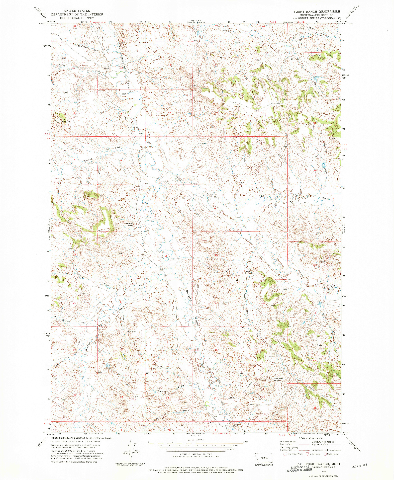 USGS 1:24000-SCALE QUADRANGLE FOR FORKS RANCH, MT 1972