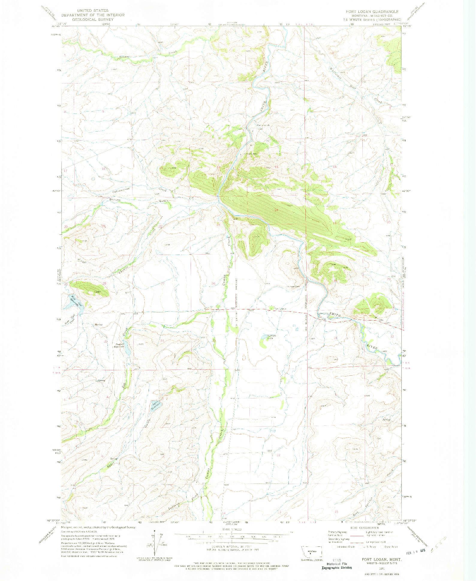 USGS 1:24000-SCALE QUADRANGLE FOR FORT LOGAN, MT 1971