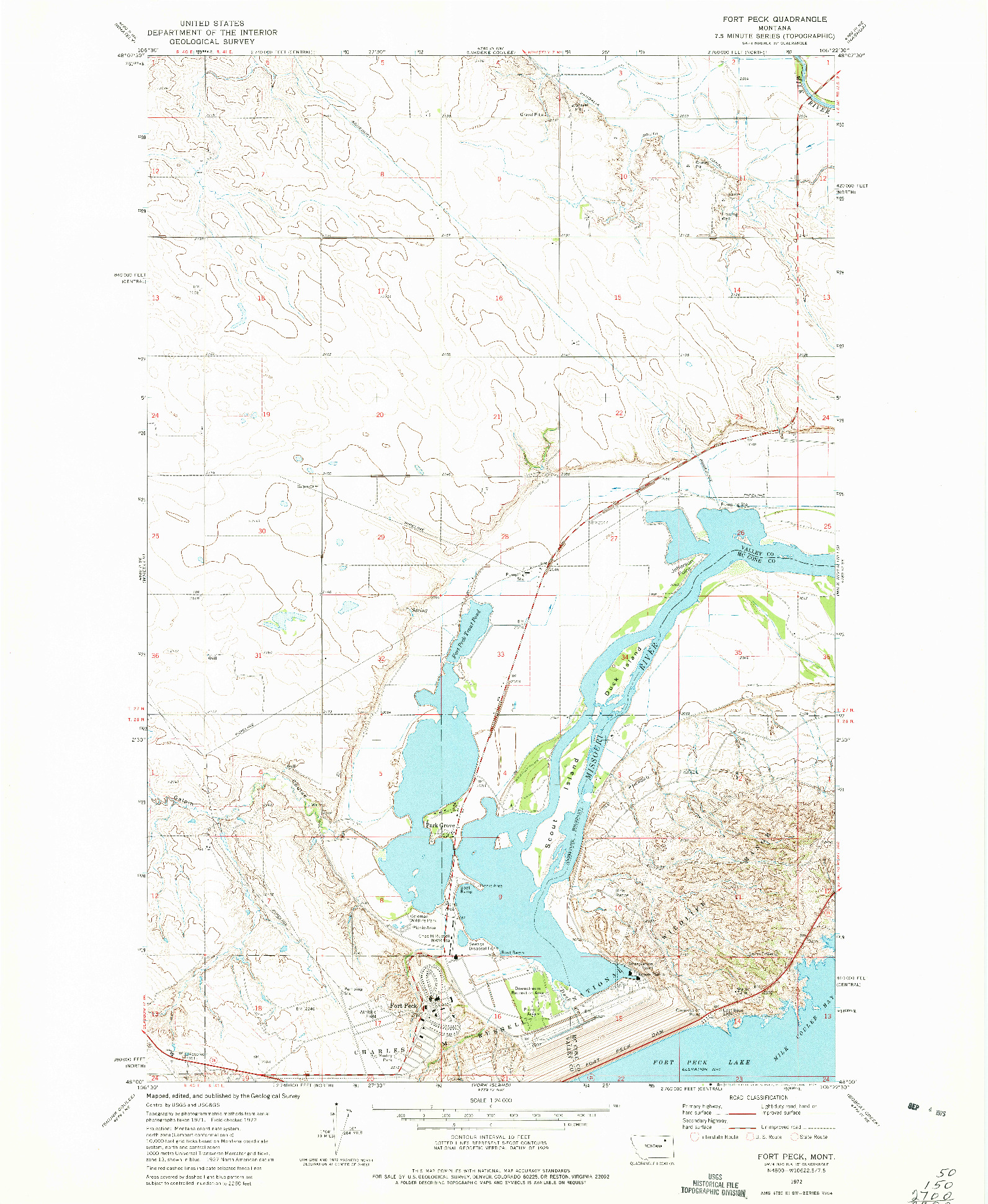 USGS 1:24000-SCALE QUADRANGLE FOR FORT PECK, MT 1972