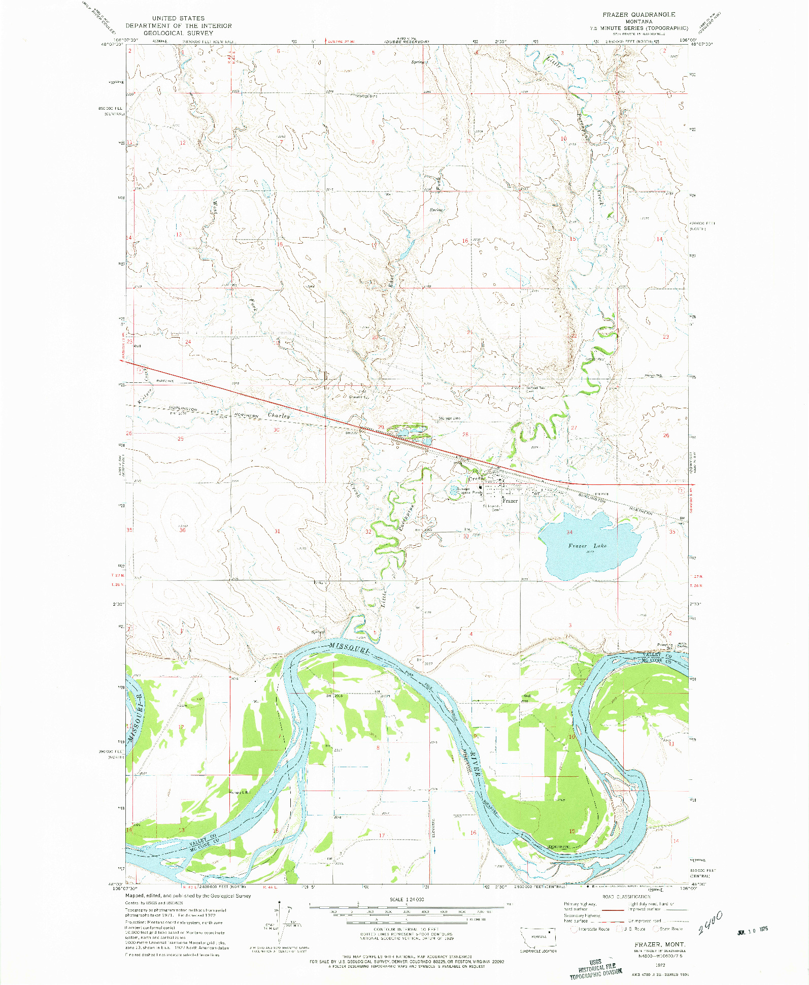 USGS 1:24000-SCALE QUADRANGLE FOR FRAZER, MT 1972