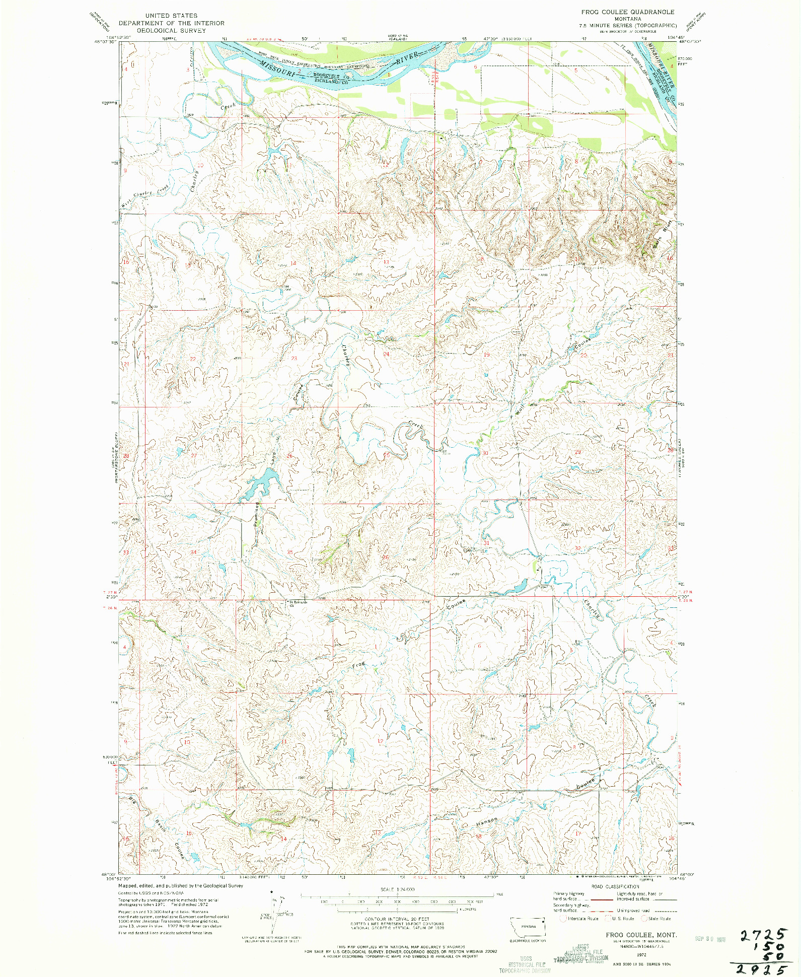 USGS 1:24000-SCALE QUADRANGLE FOR FROG COULEE, MT 1972