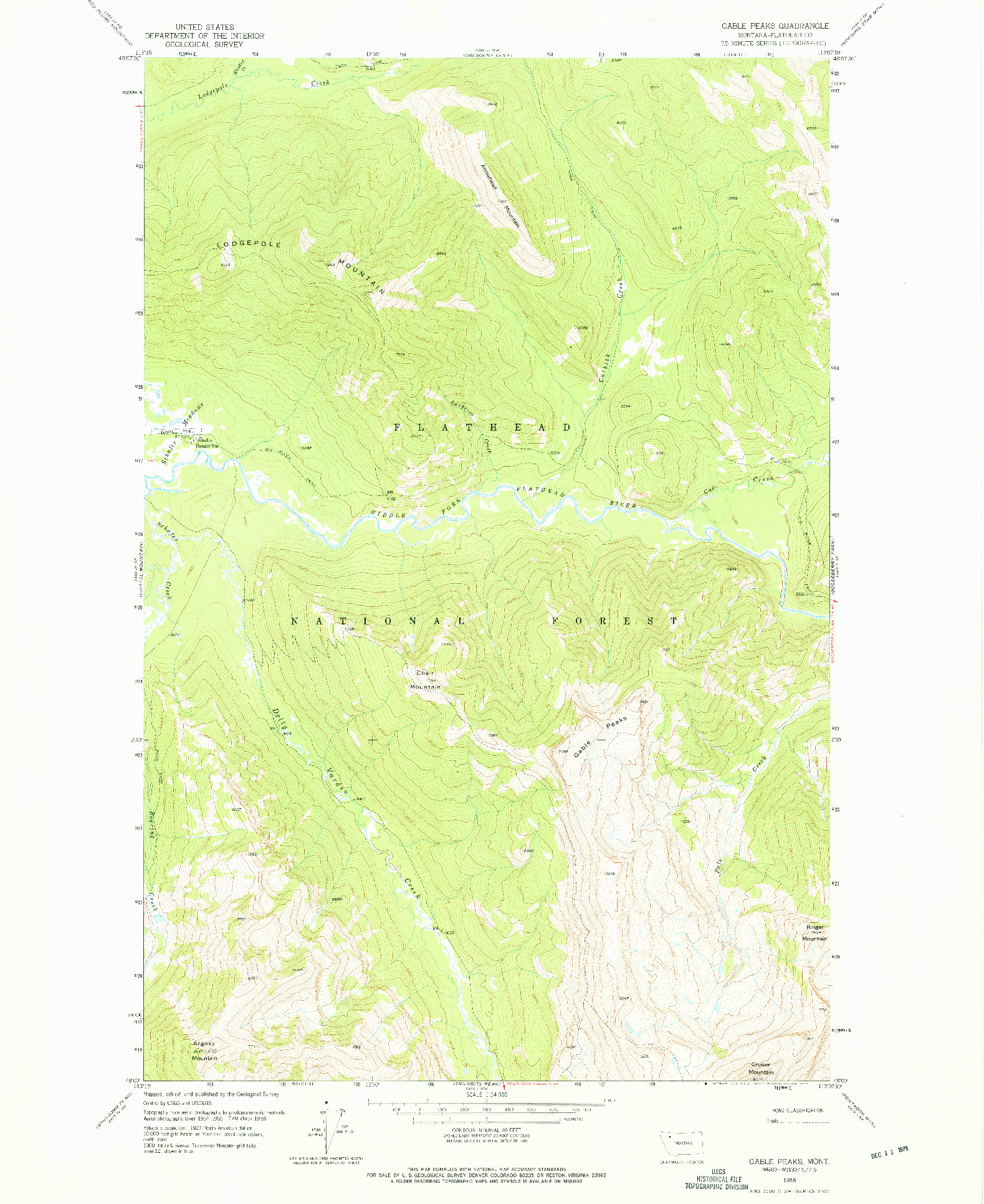USGS 1:24000-SCALE QUADRANGLE FOR GABLE PEAKS, MT 1958