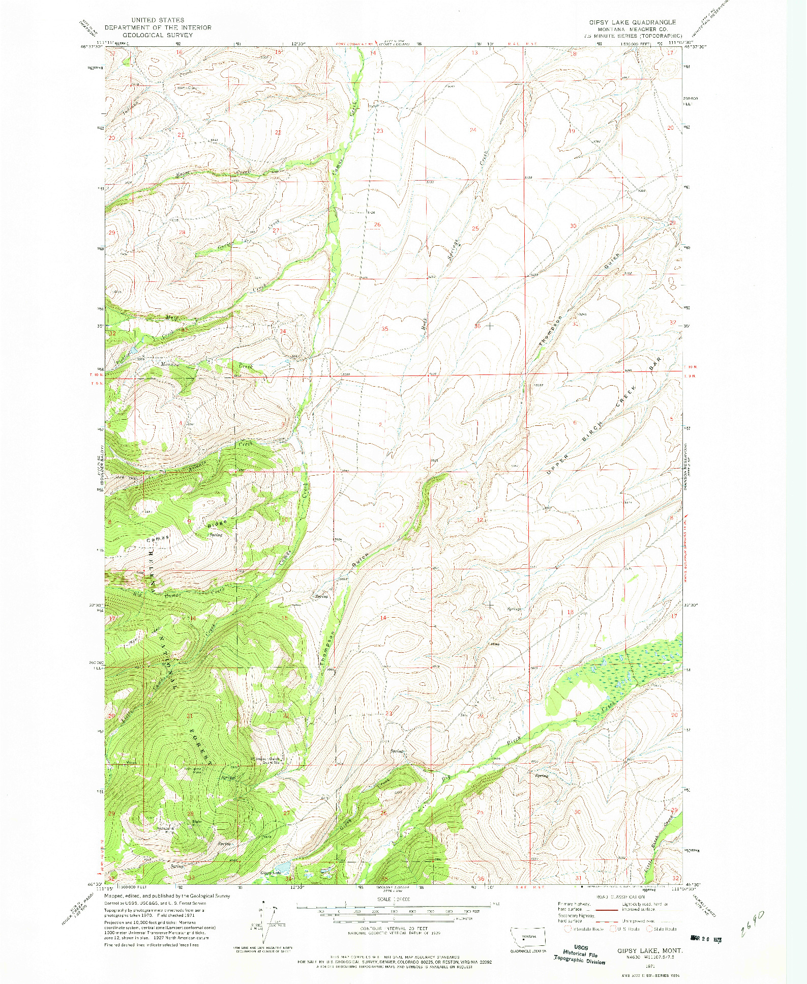 USGS 1:24000-SCALE QUADRANGLE FOR GIPSY LAKE, MT 1971