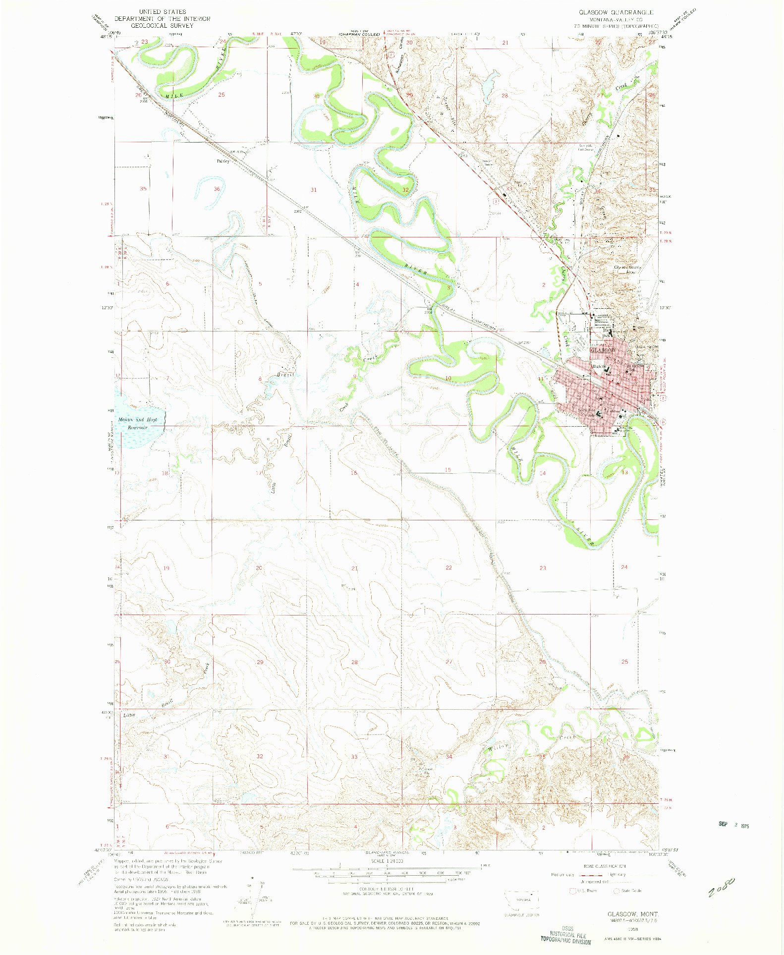 USGS 1:24000-SCALE QUADRANGLE FOR GLASGOW, MT 1958