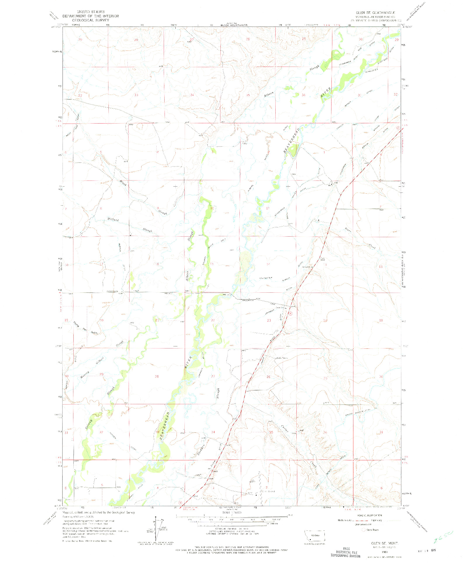 USGS 1:24000-SCALE QUADRANGLE FOR GLEN SE, MT 1961